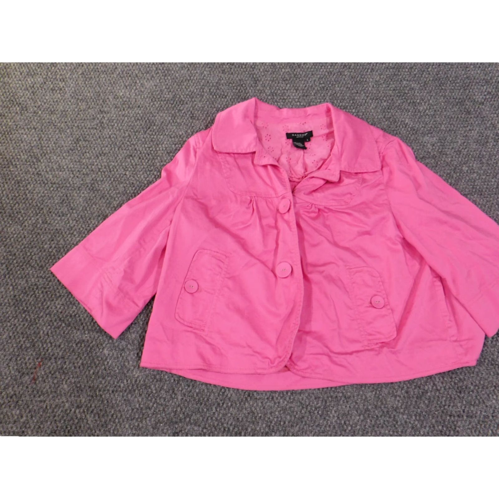 Sandro Sandro Jacket Womens L Pink Button Casual Stretch Cotton Long Sleeve Mid-Length Size L / US 10 / IT 46 - 3 Thumbnail