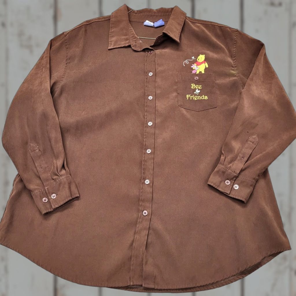 Disney VINTAGE Disney Pooh Bear Shirt Women's 1X Button-Up "Bee Friends" Women Casual Long Sleeve Embroidered Pooh Theme Brown Size XL / US 12-14 / IT 48-50 - 1 Thumbnail