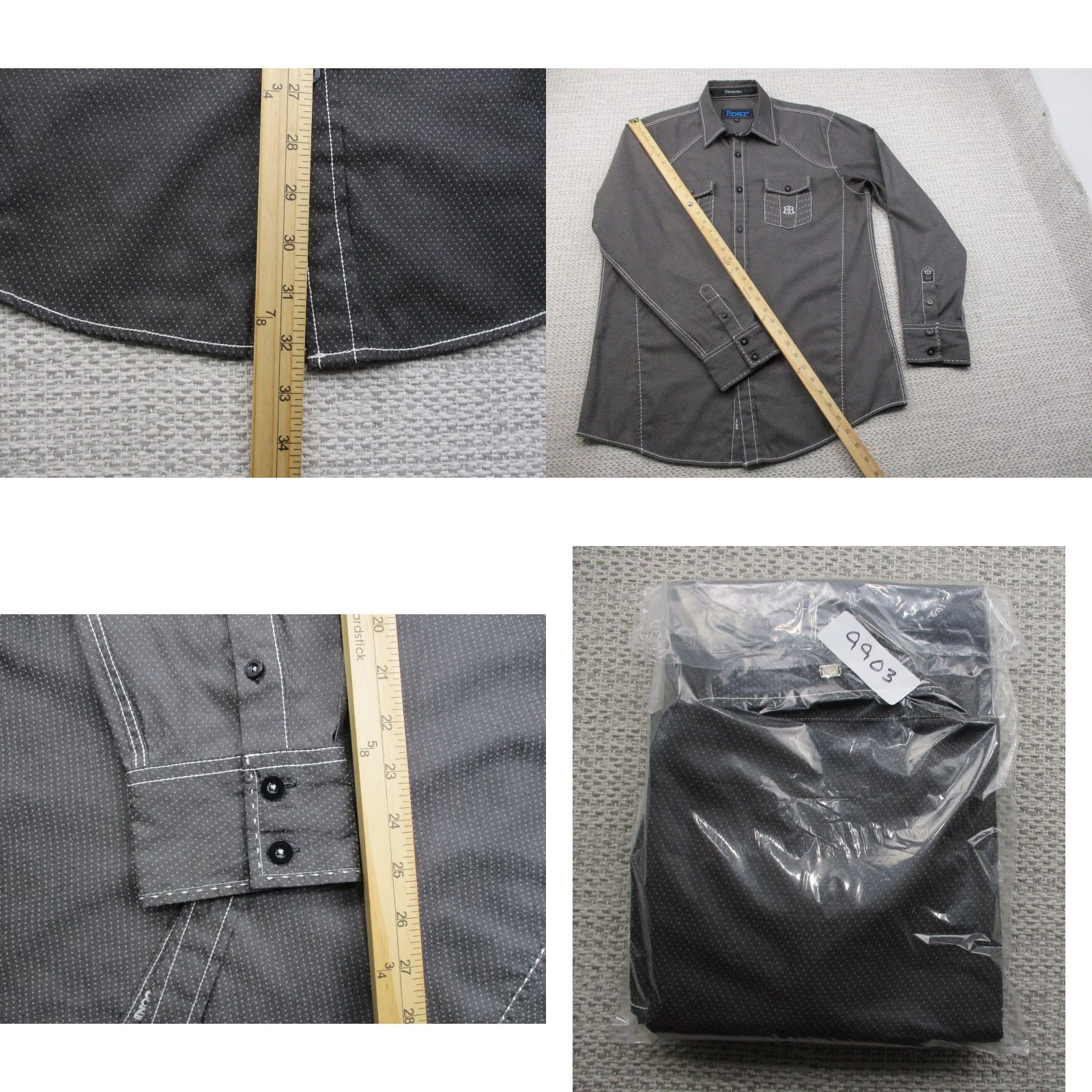Roar Roar Foundation Shirt Mens Large Gray Western Pearl Snap Contrast Stitch Pockets Size US L / EU 52-54 / 3 - 9 Thumbnail