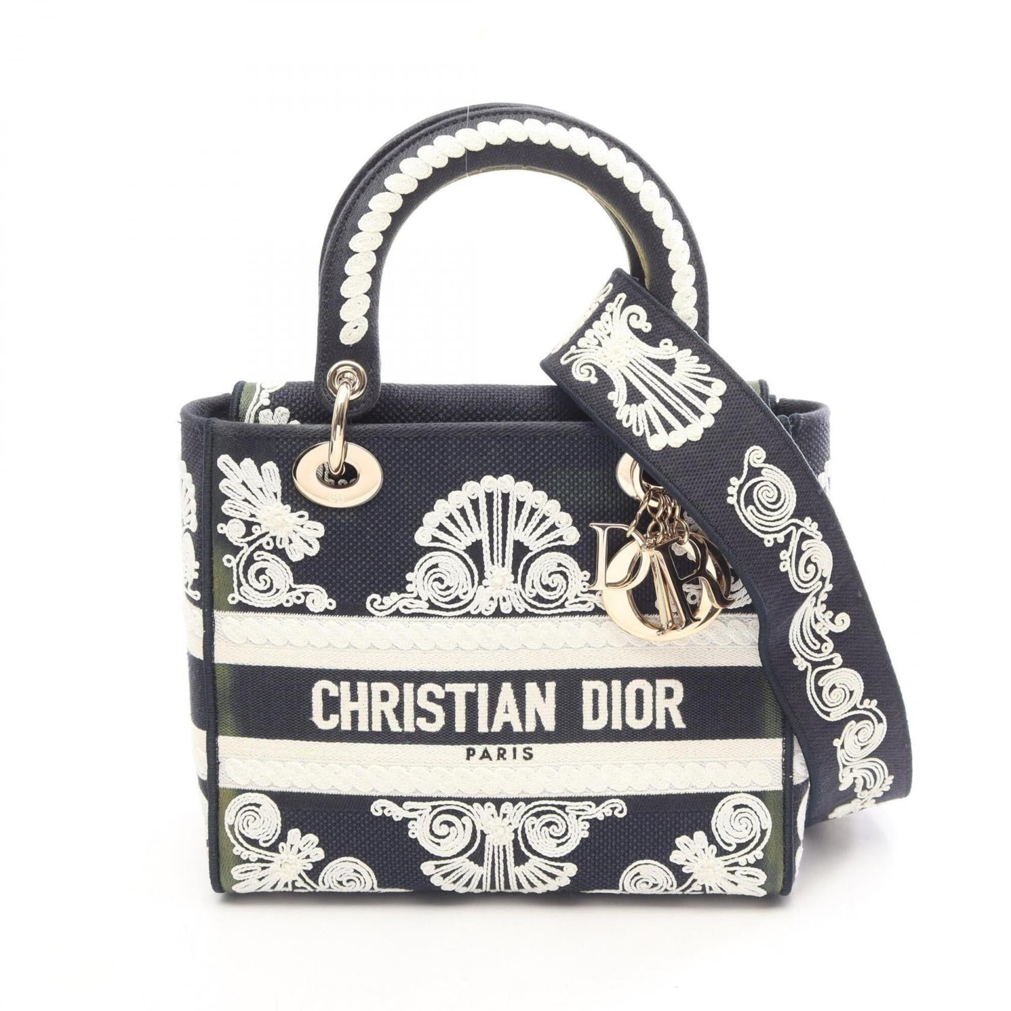 Dior Christian Dior Dior LADY D-LITE Cornelie Medium 2-Way Handbag, Canvas, Women's, Navy/White Size ONE SIZE - 1 Thumbnail