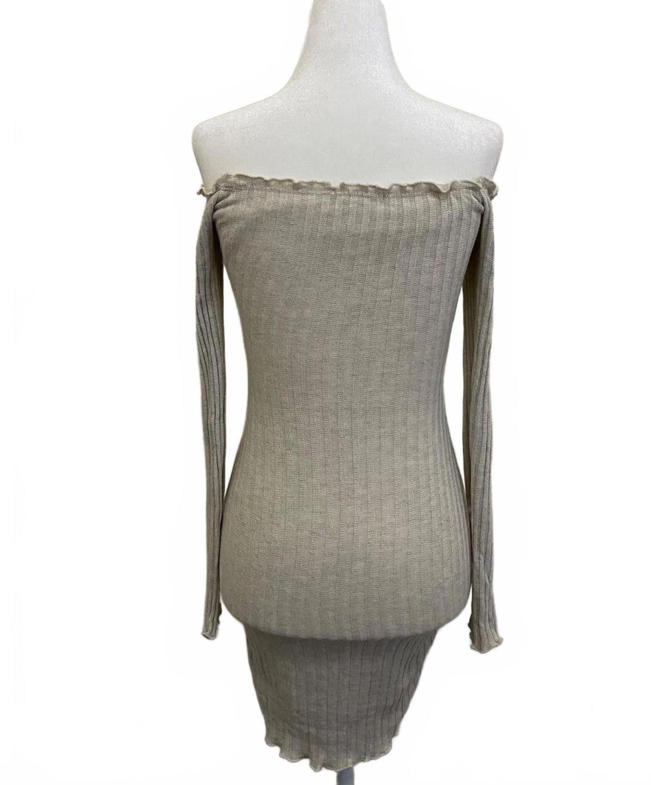 Fashion Nova FASHION NOVA Off-shoulder Knit Minidress in Beige (SMALL) Size S / US 4 / IT 40 - 6 Thumbnail