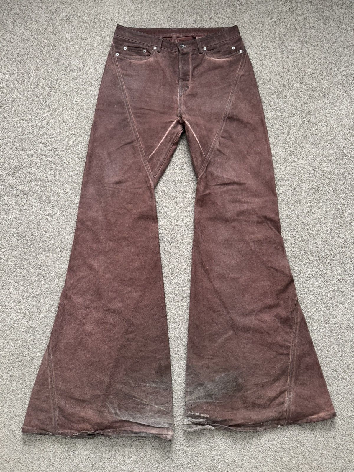 FW24 Rick Owens DRKSHDW Terra Waxed Bias Bootcut Denim Jeans