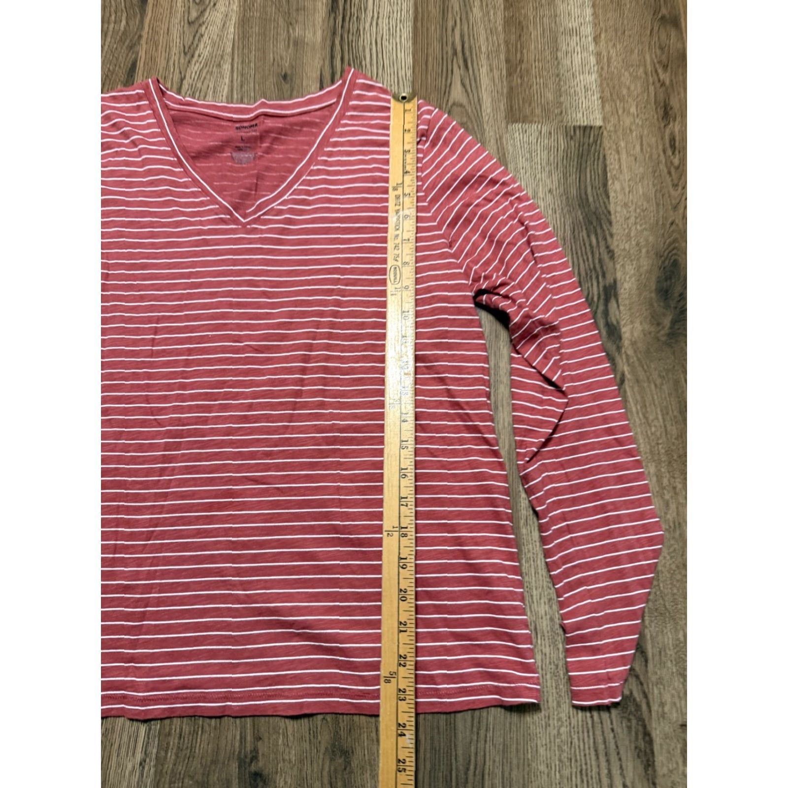 Vintage Sonoma Shirt Womens L Red White Striped V-Neck Long Sleeve Shirt Pullover Knit Cotton Casual Modern Basic Fall Spring Summer Modern Womens Size L / US 10 / IT 46 - 7 Thumbnail