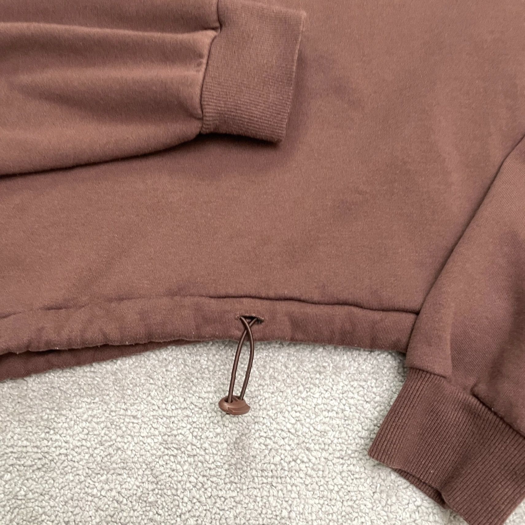 Zara Zara Cropped Drawstring Pullover Sweatshirt Womens Large Brown Fleece Casual Size L / US 10 / IT 46 - 3 Thumbnail