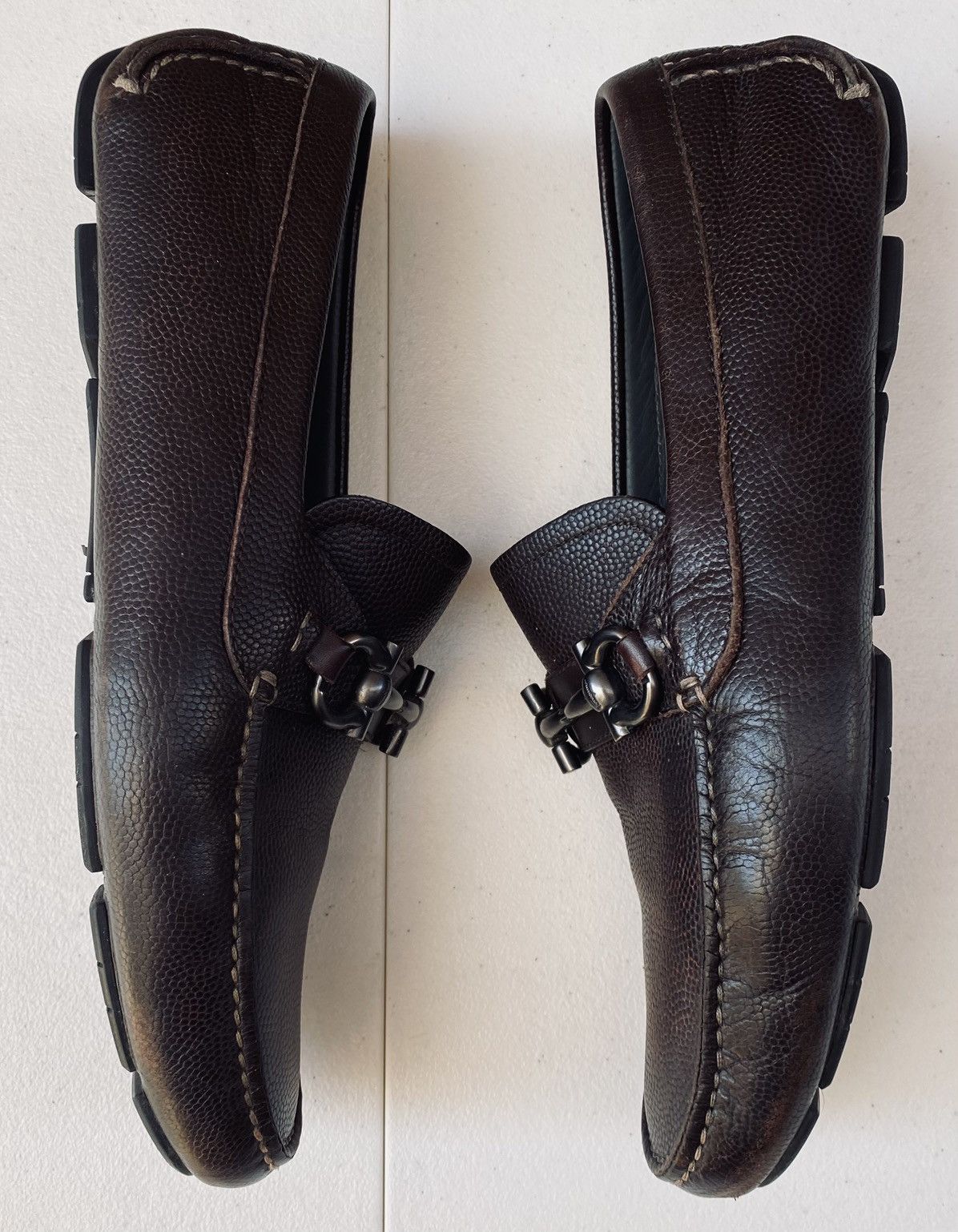 Salvatore Ferragamo SF 🇮🇹 brown leather parigi double gancio bit driver 8.5 EEE Size US 8.5 / EU 41-42 - 6 Thumbnail