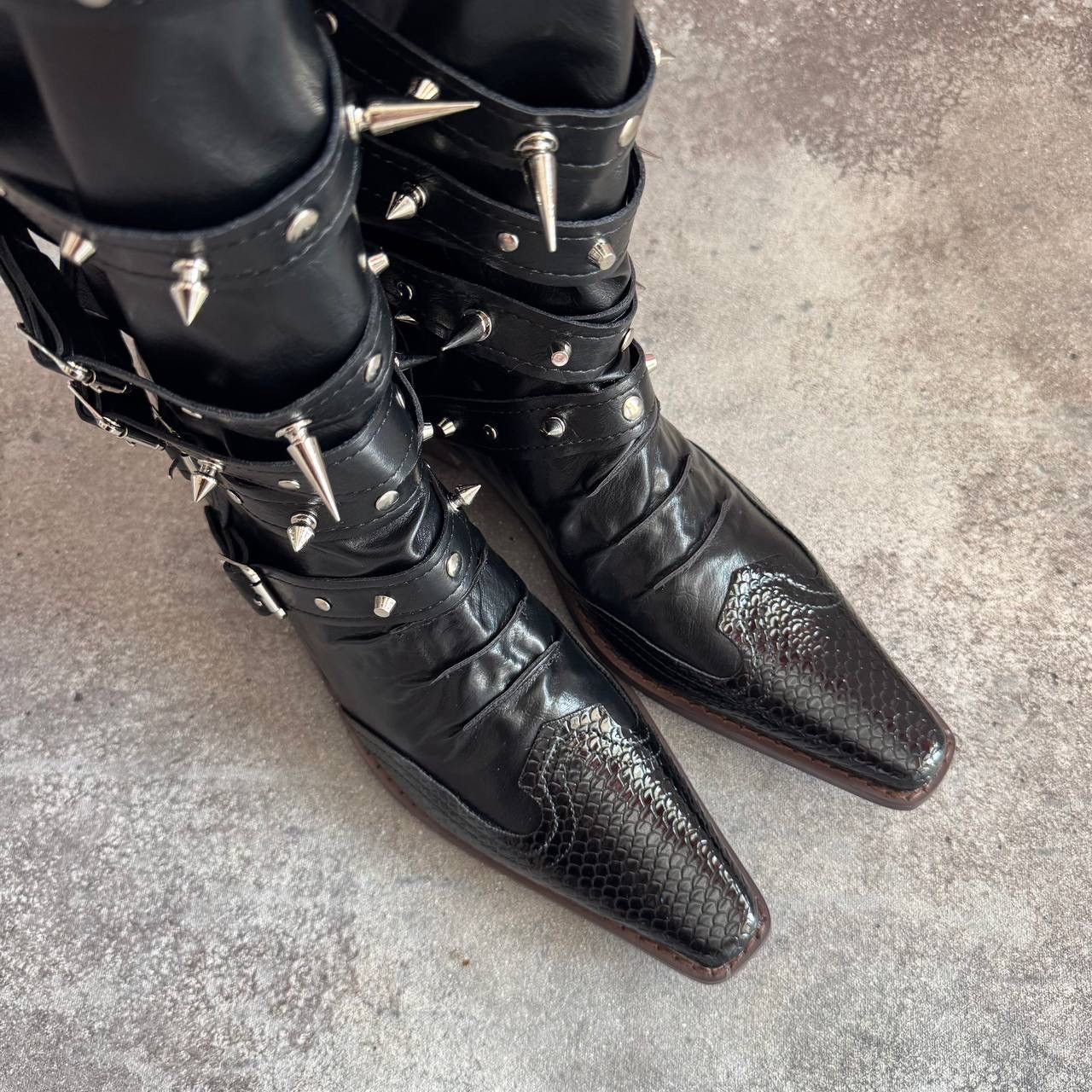 20471120 Avant Garde Goth Bondage Knee High Boots (rick owens style) Size US 8 / IT 38 - 10 Thumbnail
