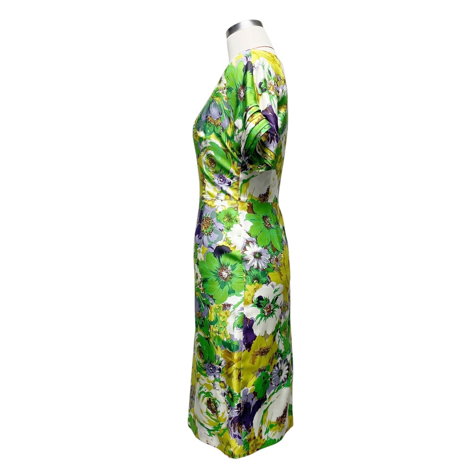 Blumarine Blumarine Womens Size 4 Green Floral Silk Short Sleeve Dress Size S / US 4 / IT 40 - 5 Thumbnail