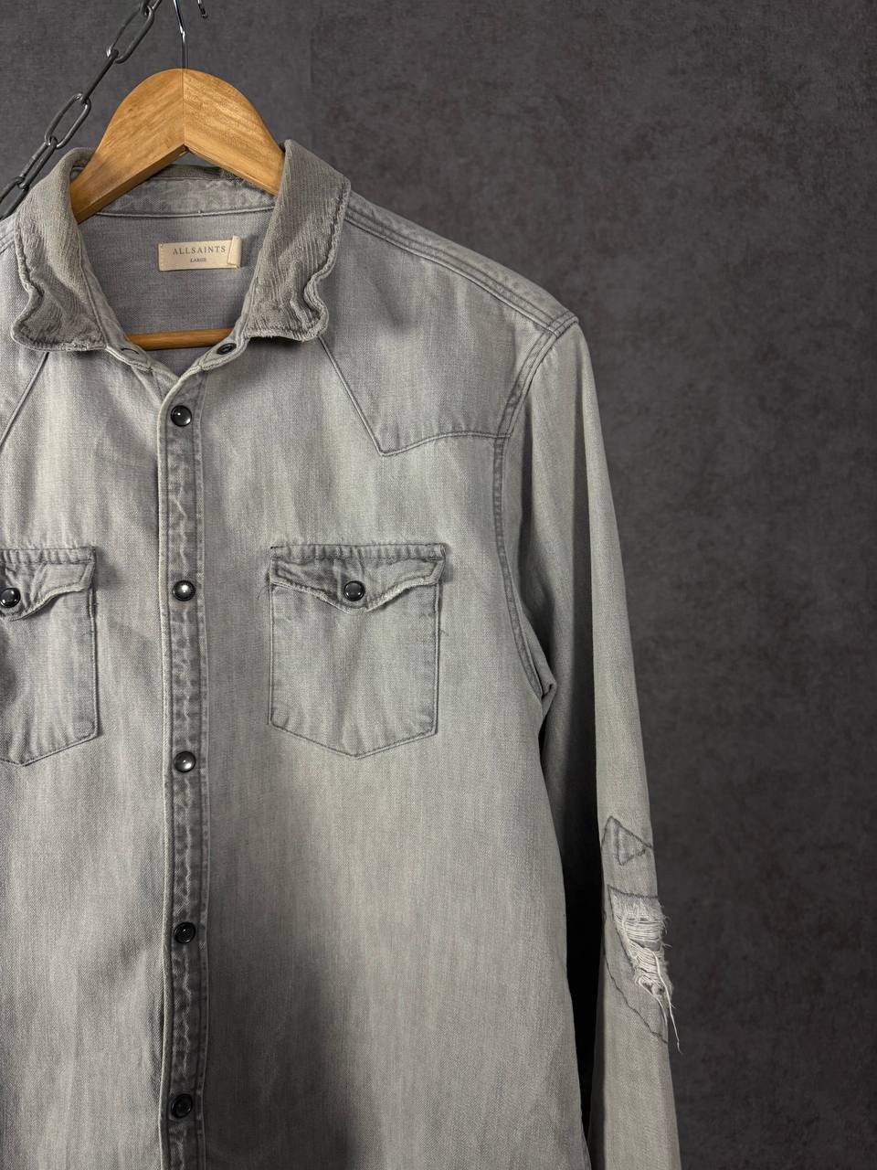 Allsaints Allsaints designer distressed denim shirt Size US L / EU 52-54 / 3 - 2 Thumbnail