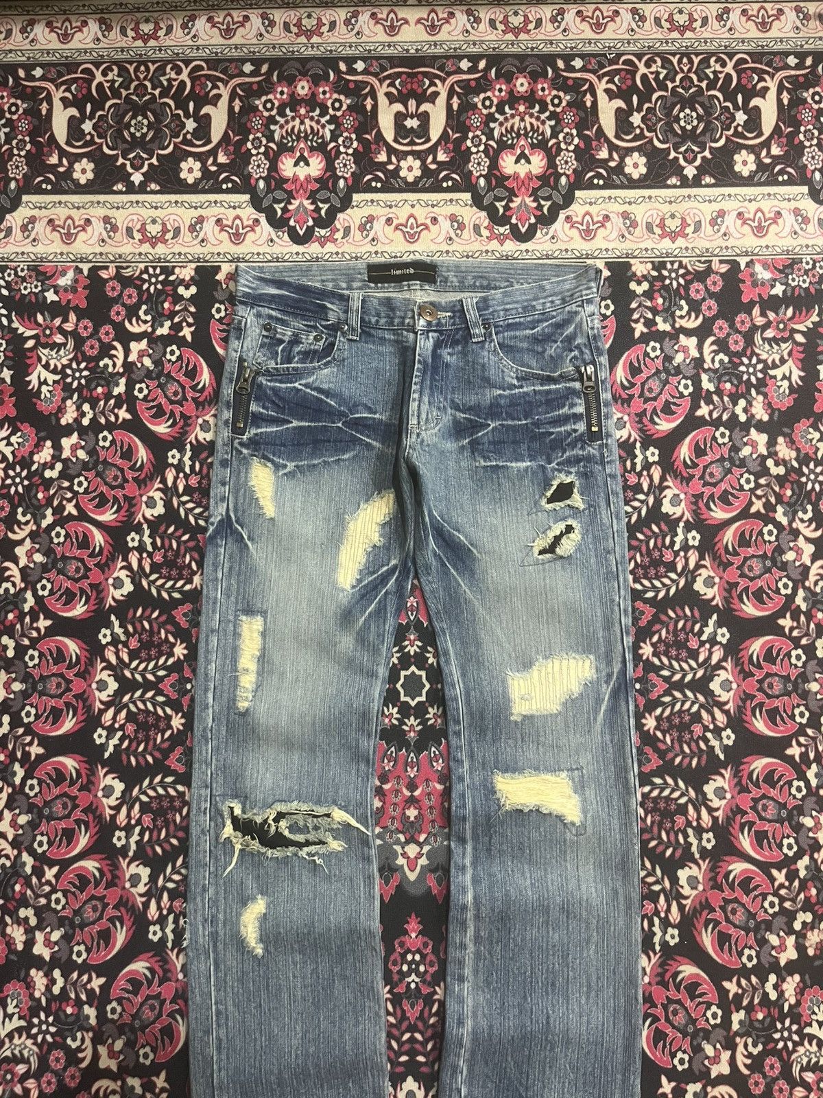 Le Grande Bleu (L.G.B.) Japanese Limited Dystopian Distress Blue Washed Grunge Jeans Size US 32 / EU 48 - 3 Thumbnail