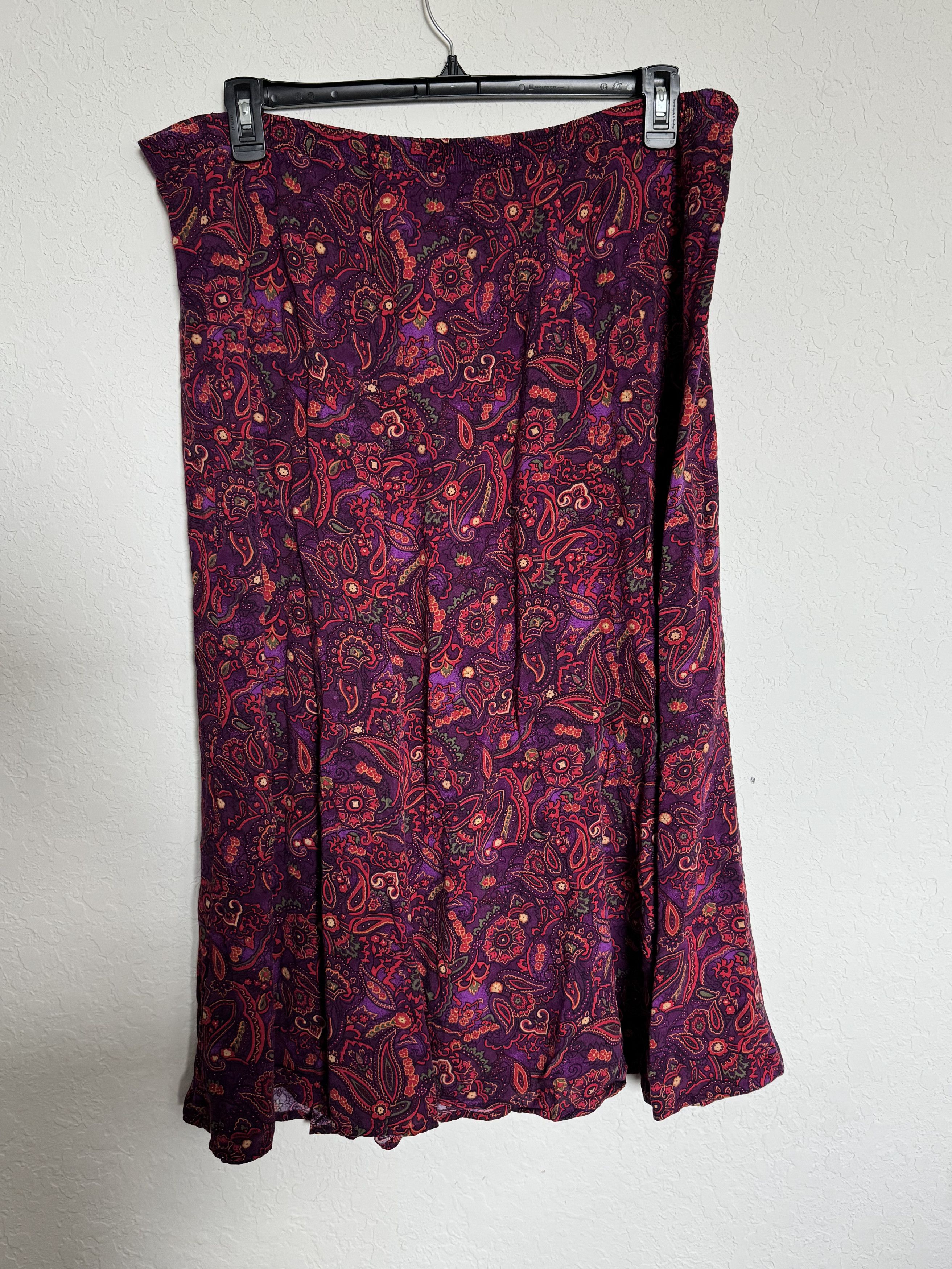 Vintage 1X MIDI Boho Skirt 100% Rayon Vibrant Paisley Print Dress Size 22" - 1 Thumbnail