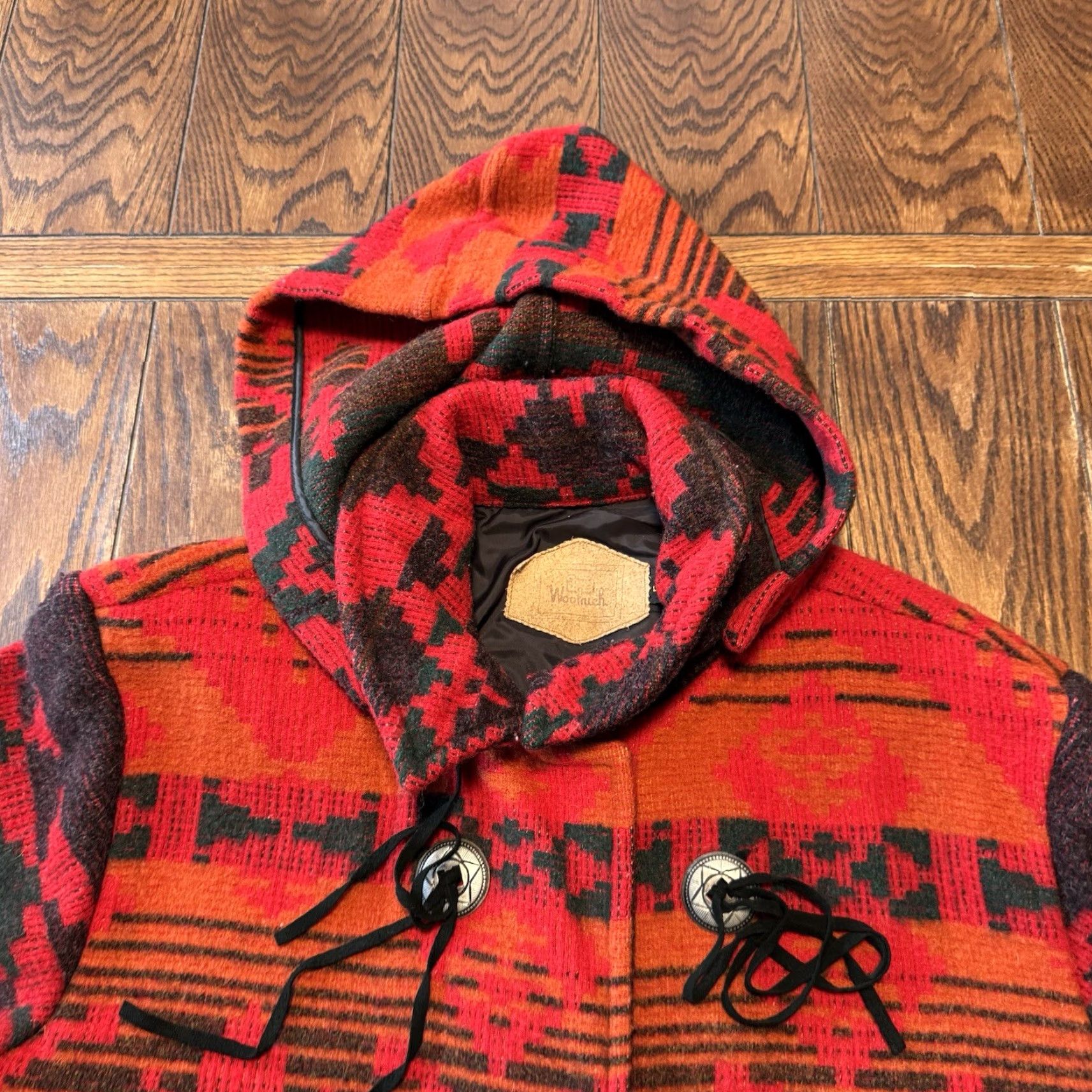 Vintage VTG Woolrich Wool Jacket Women Large Red Aztec Duster Blanket Trench Coat USA Long 52x24 Pit to Pit Size L / US 10 / IT 46 - 5 Thumbnail
