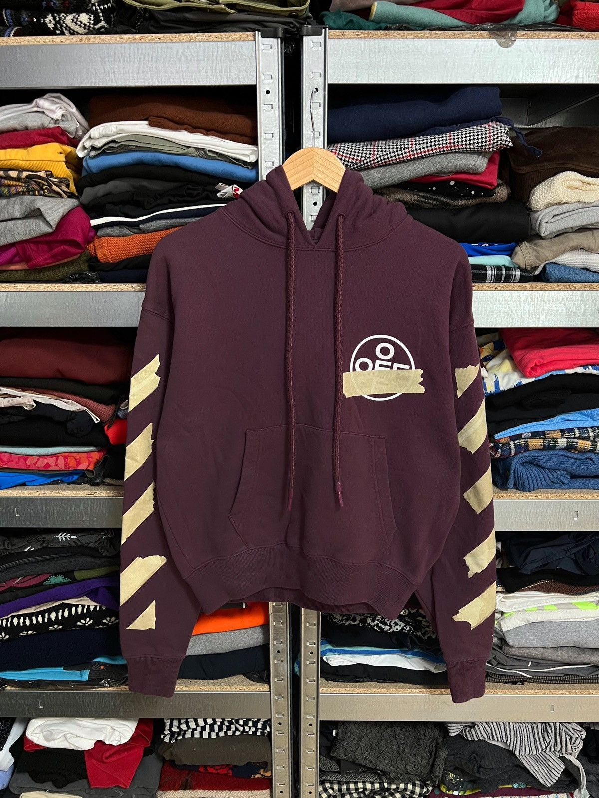 Off-White Off White Big Logo Tape Arrows Burgundy Hoodie Virgil Abloh Size US XXS / EU 40 - 2 Thumbnail