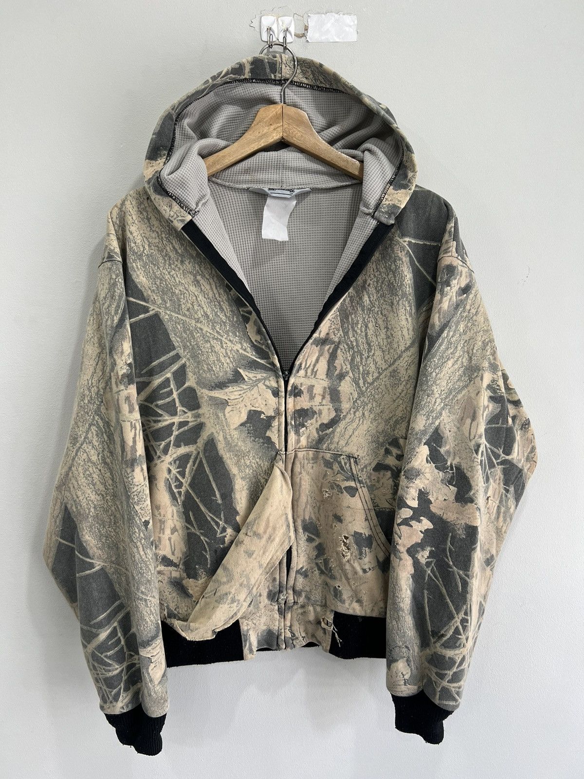 Vintage Vtg Camo Real Tree Mossy Oaks Thrashed Thermal Hoodie zip Size US M / EU 48-50 / 2 - 1 Thumbnail