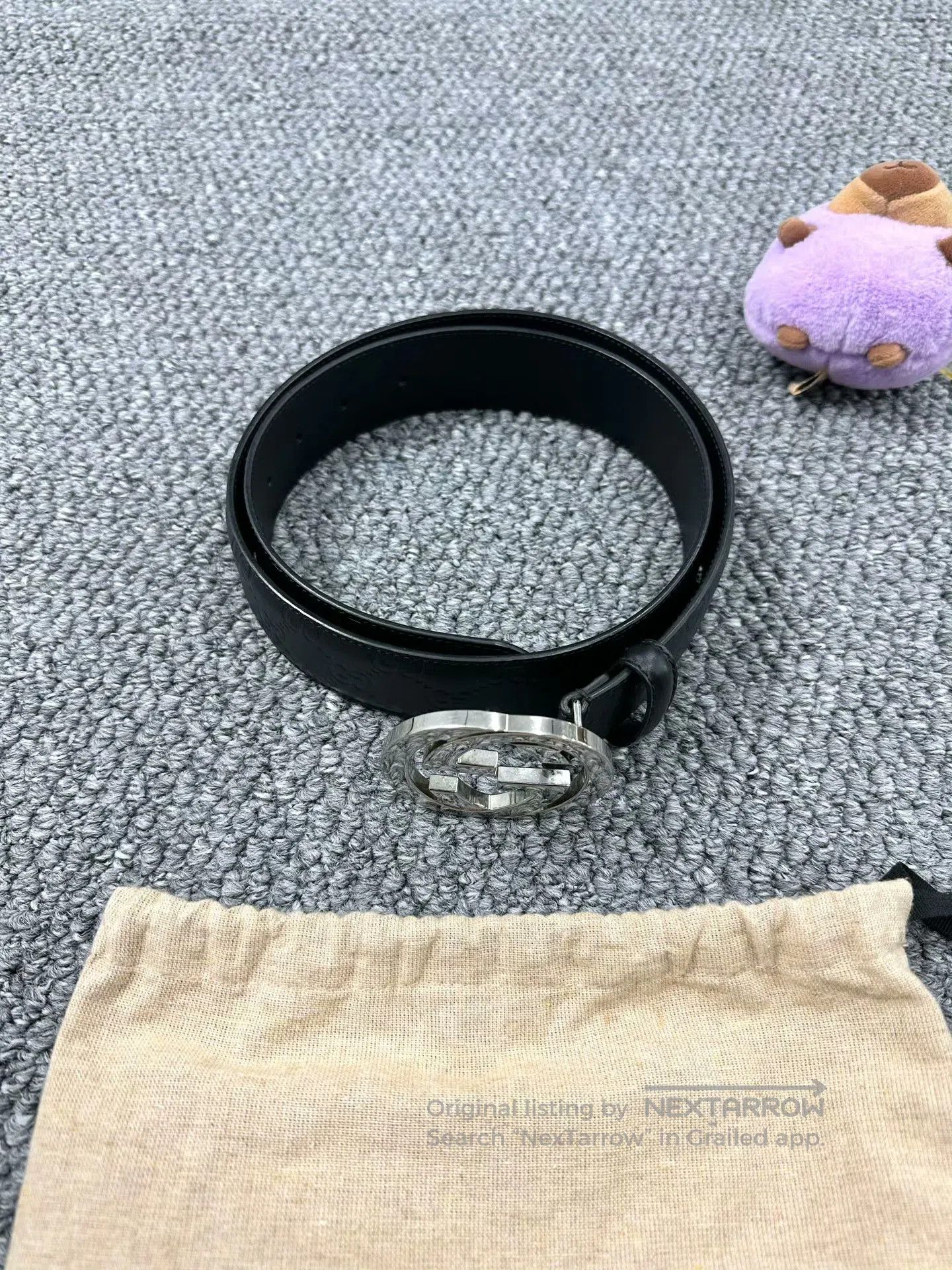 Gucci Guicci Double G Silver Buckle Embossed Belt| Size ONE SIZE - 1 Thumbnail