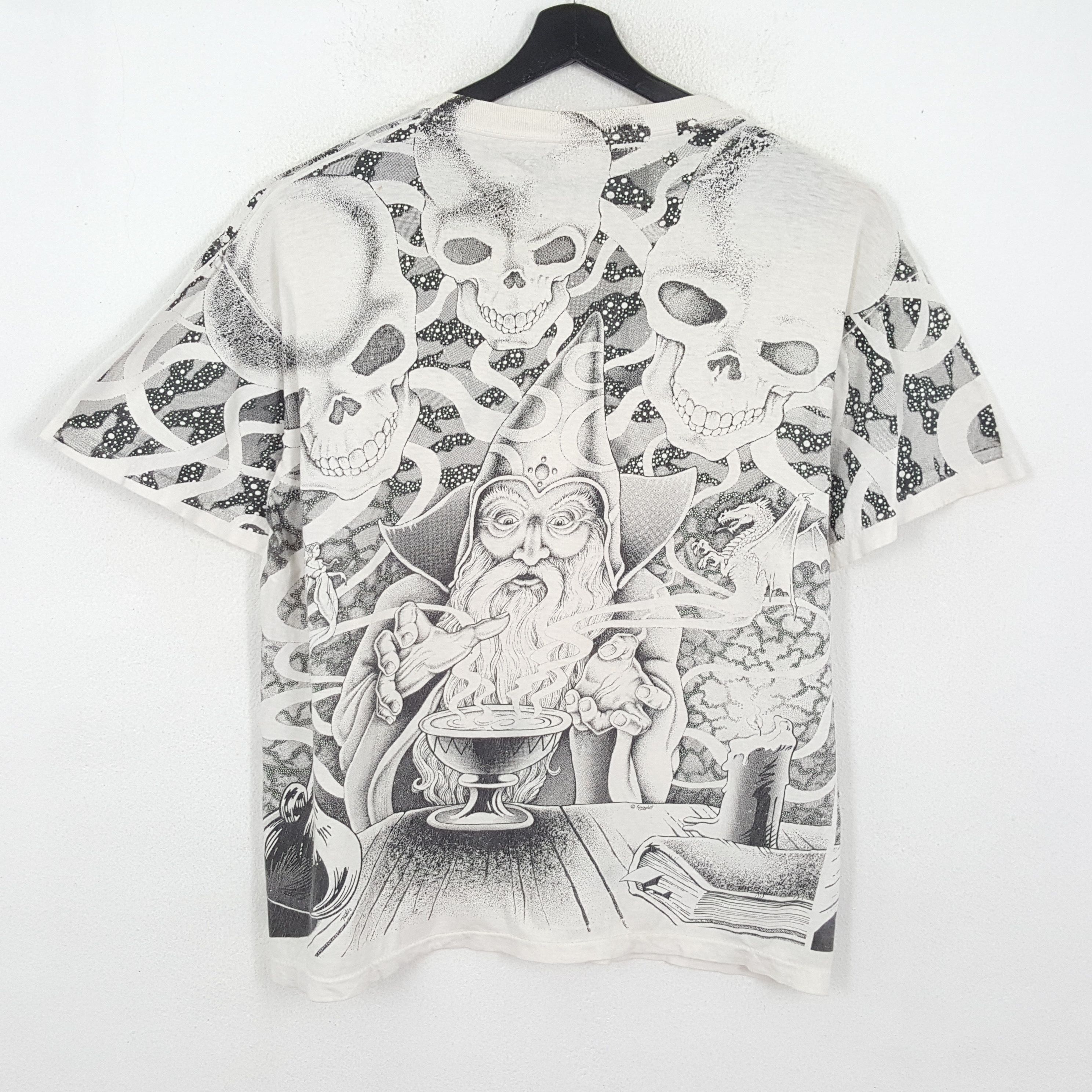 Caribbean × Vintage Witch Wizard Skulls Full Print Design Vintage Tshirt Size US XL / EU 56 / 4 - 3 Thumbnail
