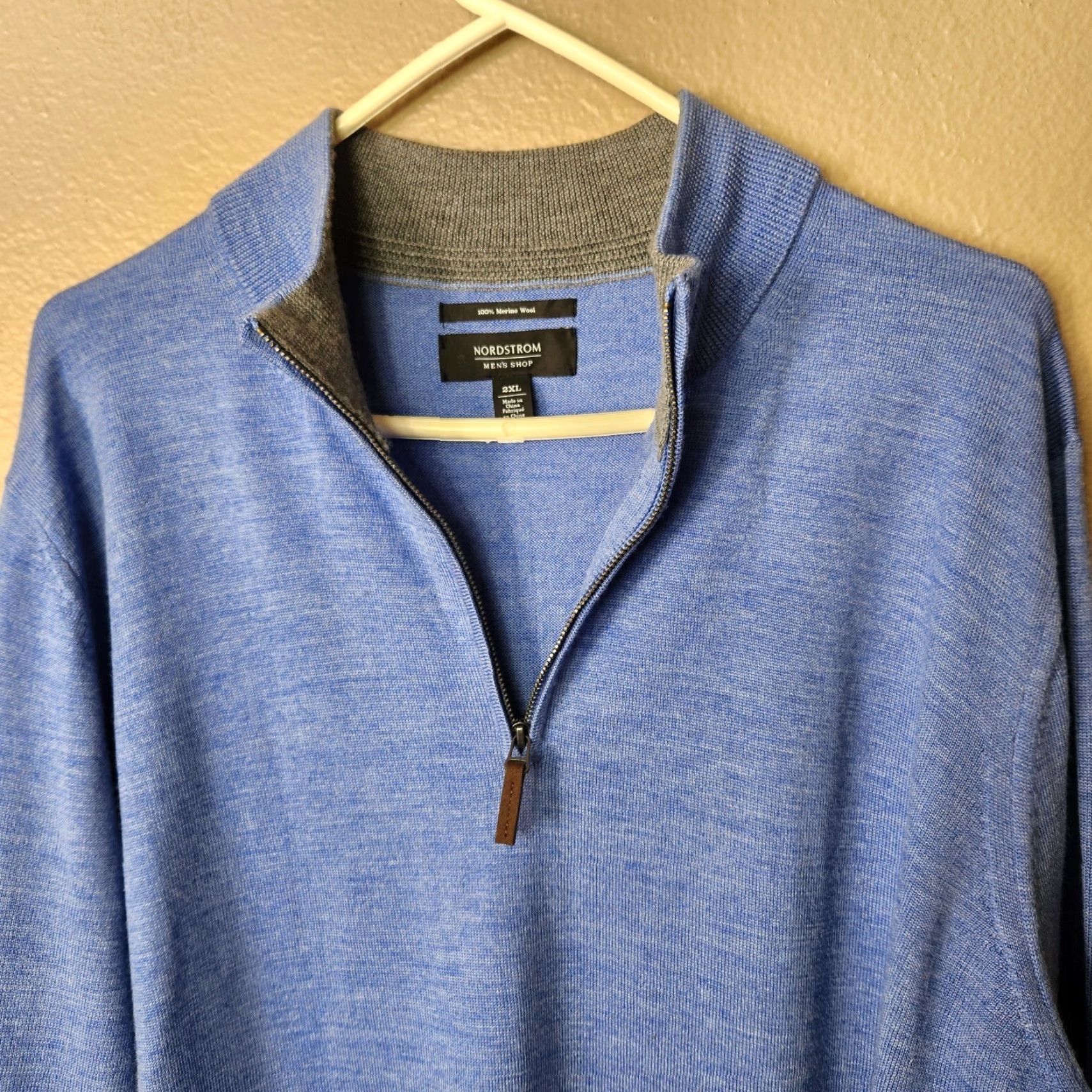 Nordstrom Nordstrom Mens Shop 100% Merino Wool Blue Quarter Zip Sweater-Size 2XL Size US XXL / EU 58 / 5 - 3 Thumbnail