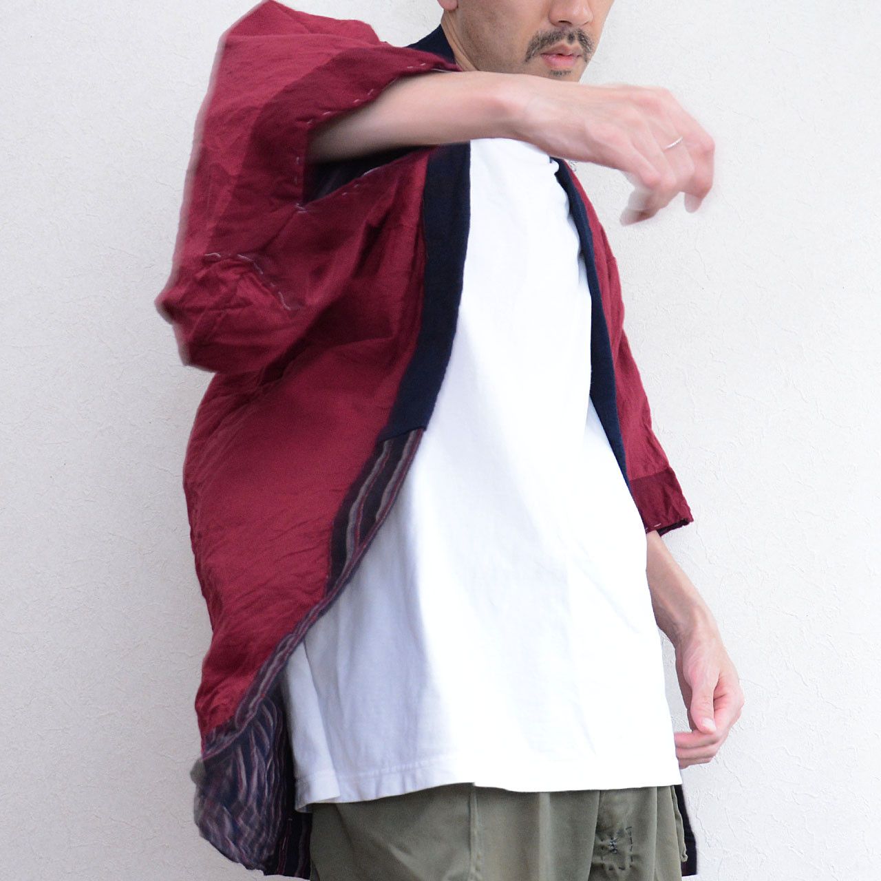 Other Vintage Japanese Noragi Jacket Indigo Collar Maroon Cotton Size US M / EU 48-50 / 2 - 11 Thumbnail