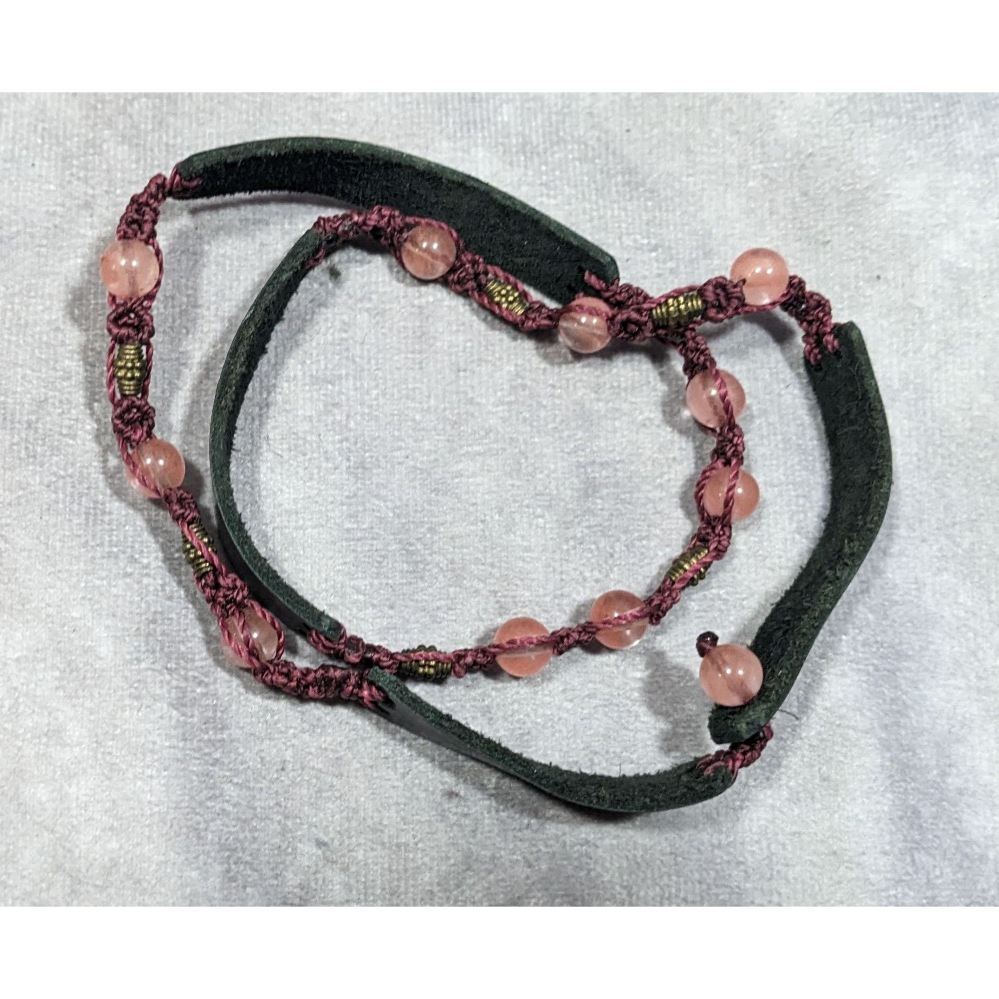 Other Handmade Pink And Brown Leather And Bead Necklace/Bracelet Size ONE SIZE - 10 Thumbnail