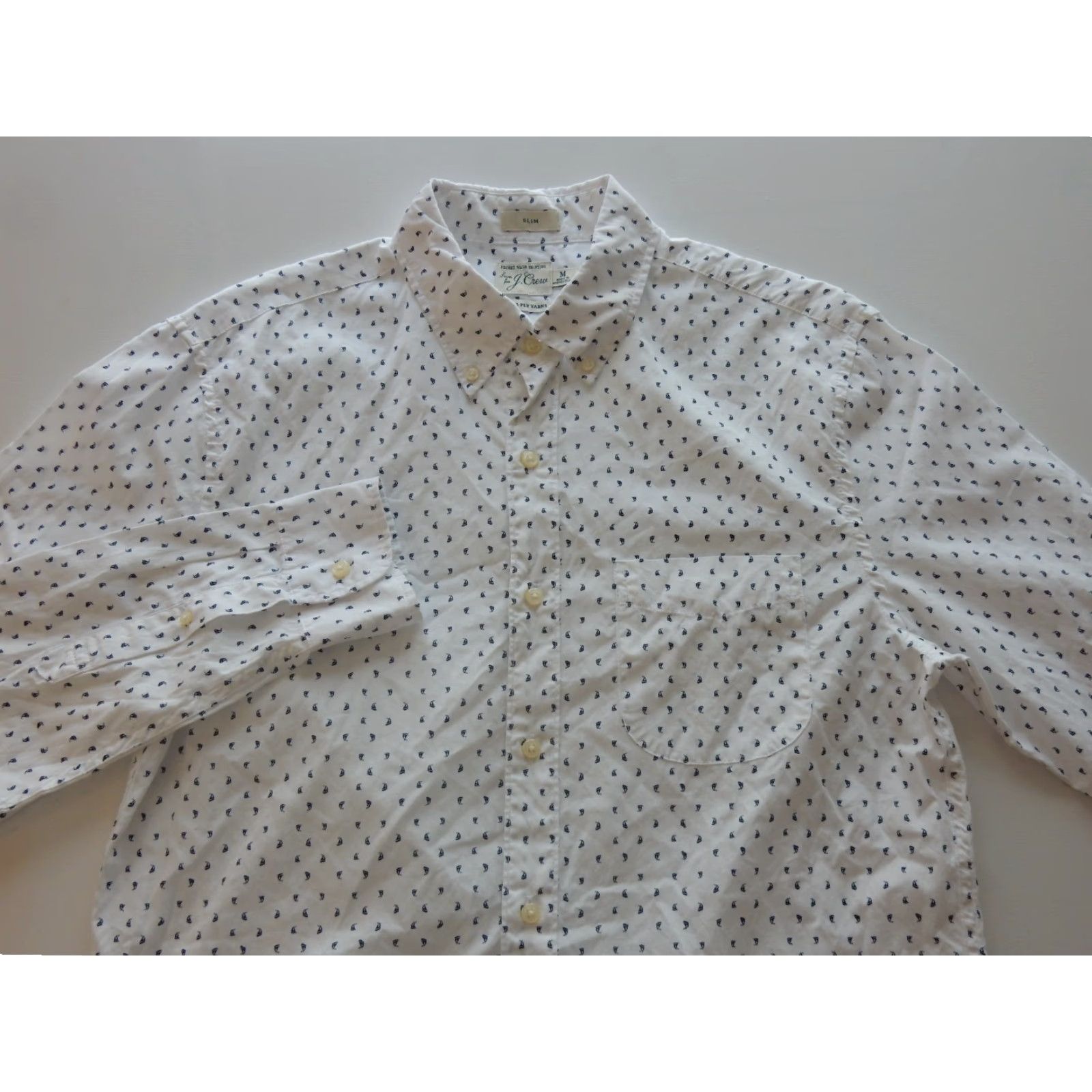 J.Crew J.CREW Shirt Button-Up Mens White Cotton Size M Slim Sailboats Long Sleeve Front Front Button-Down Mil Size US M / EU 48-50 / 2 - 2 Thumbnail