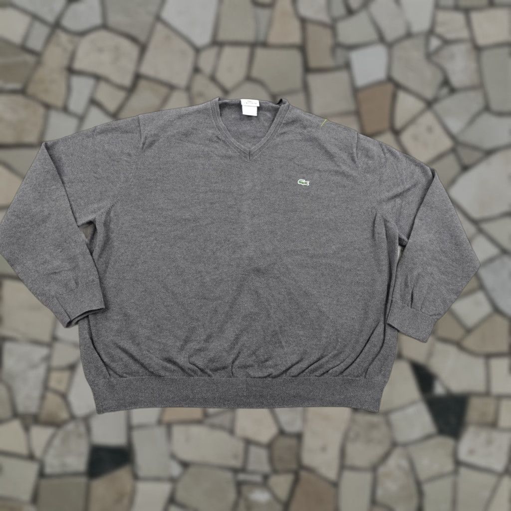 Lacoste Lacoste Sweater Mens XL V-Neck Pullover Knit Gray Crocodile Logo Classic Preppy Casual Knitwear (Adult) Size US XL / EU 56 / 4 - 1 Thumbnail