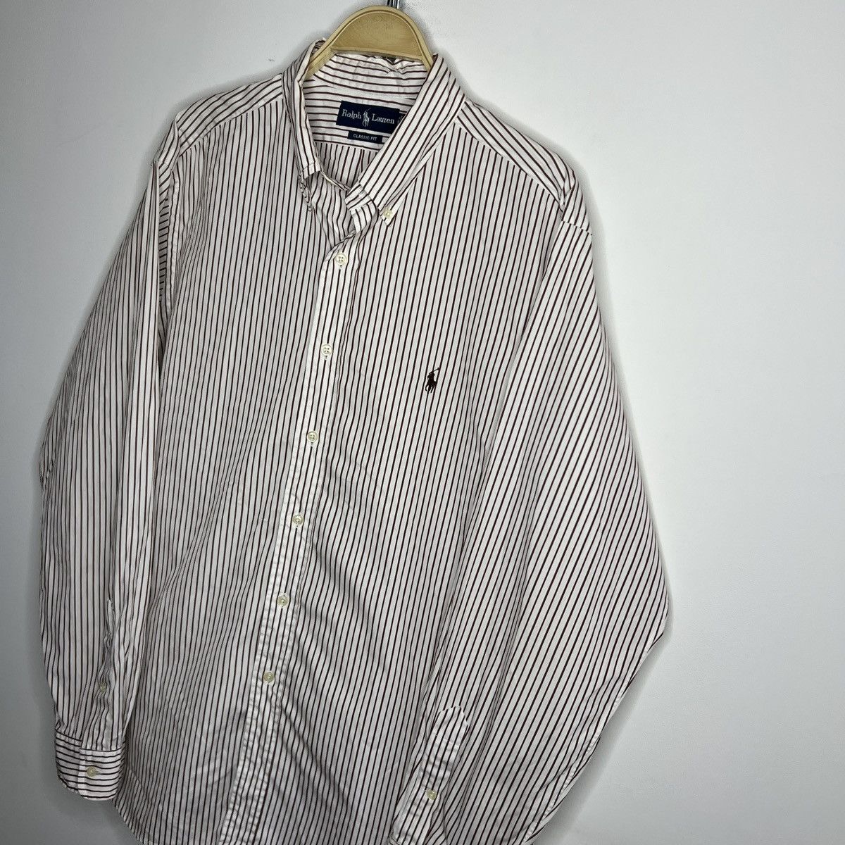 Polo Ralph Lauren × Ralph Lauren × Vintage Polo Ralph Lauren Striped White Brown Vintage Shirt Size XL Size US XL / EU 56 / 4 - 2 Thumbnail