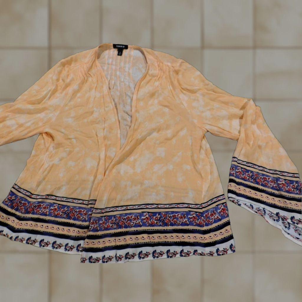 Torrid Torrid Blouse 1X Orange Kimono Blouse Women's Plus Shirt Long Sleeve Open Cardigan Casual Rayon Striped Buttoned Open Kimono Size XL / US 12-14 / IT 48-50 - 1 Thumbnail