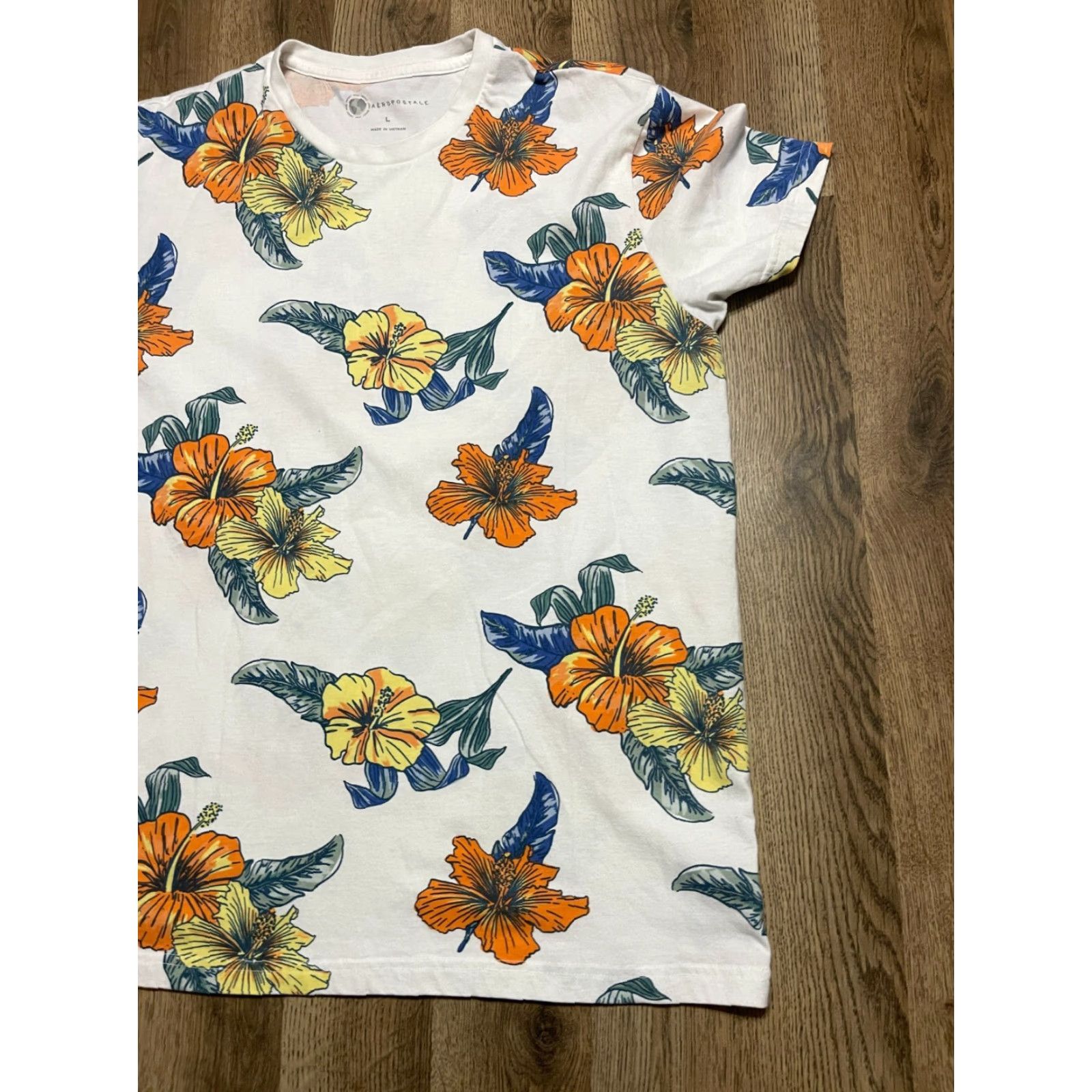 Aeropostale Aeropostale Shirt Women's Large Floral Round Neck Pullover Casual T-Shirt White Green Blue Yellow Orange Size L / US 10 / IT 46 - 4 Thumbnail