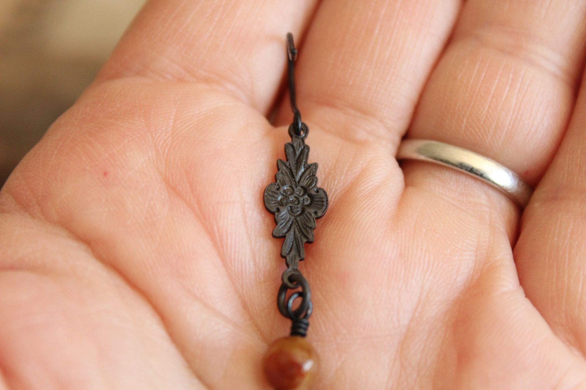 Other Handmade Women's Earrings, Black Metal with Brown Beads and Size ONE SIZE - 8 Thumbnail