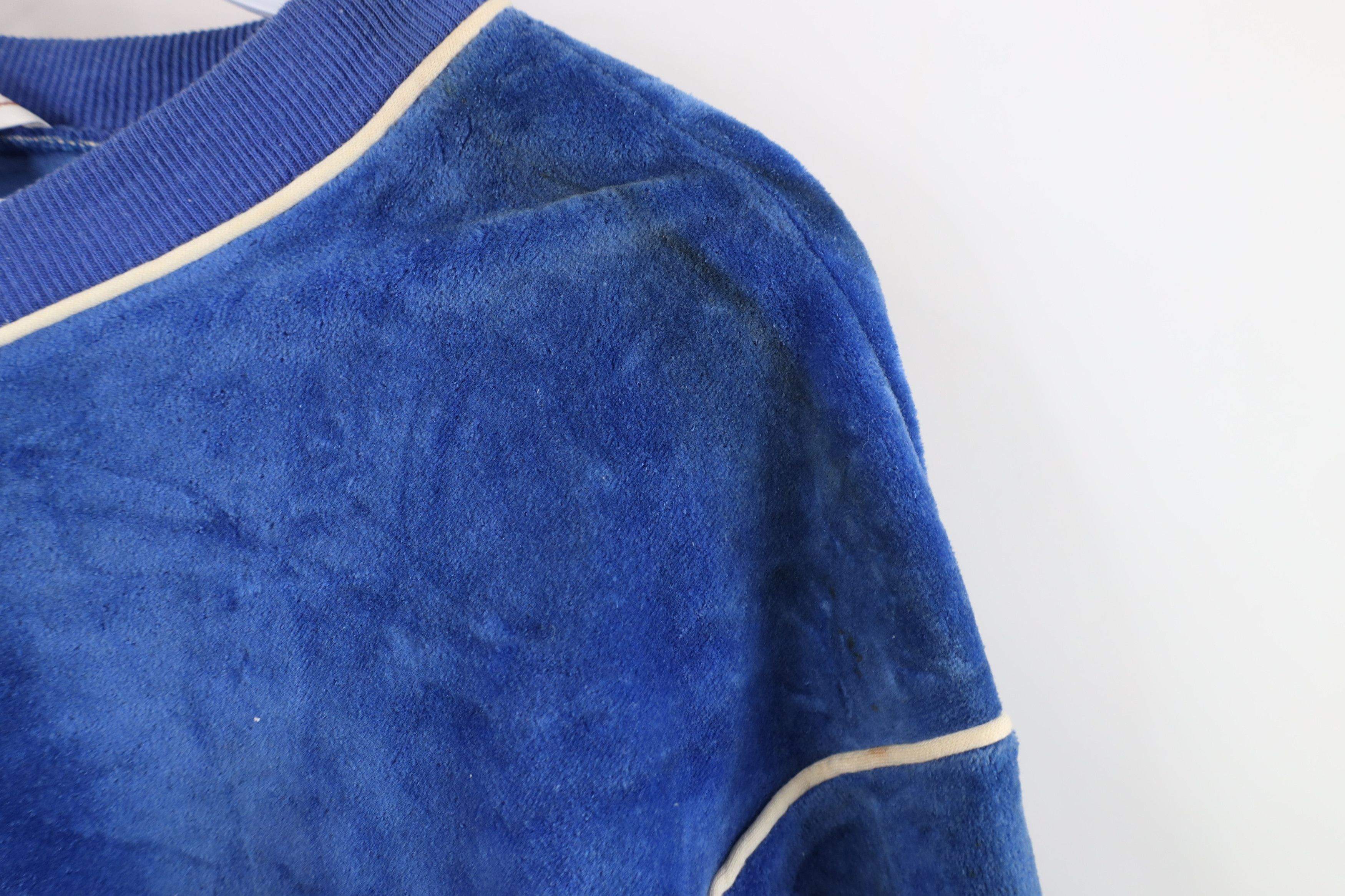 Vintage Vintage 70s Streetwear Velvet Velour Sweatshirt Blue USA Size US XL / EU 56 / 4 - 4 Thumbnail