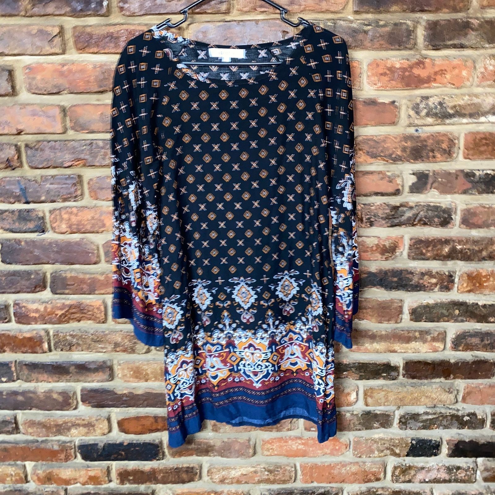 Other Risesun Black Printed Long Sleeve Mini Shift Dress Small Size S / US 4 / IT 40 - 1 Thumbnail