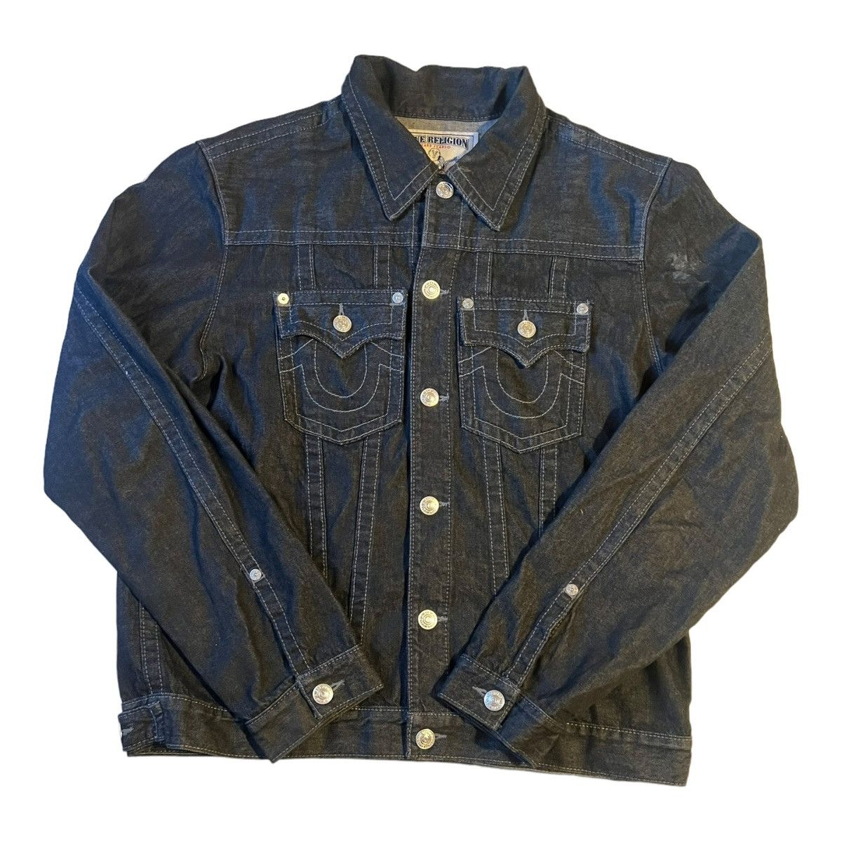 image of True Religion World Tour Denim Trucker Jacket Black, Men's (Size Large)