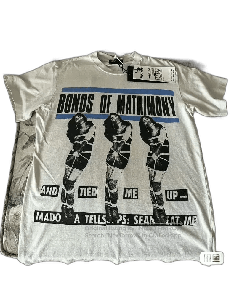 white madonna graphic short sleeve t-shirt.