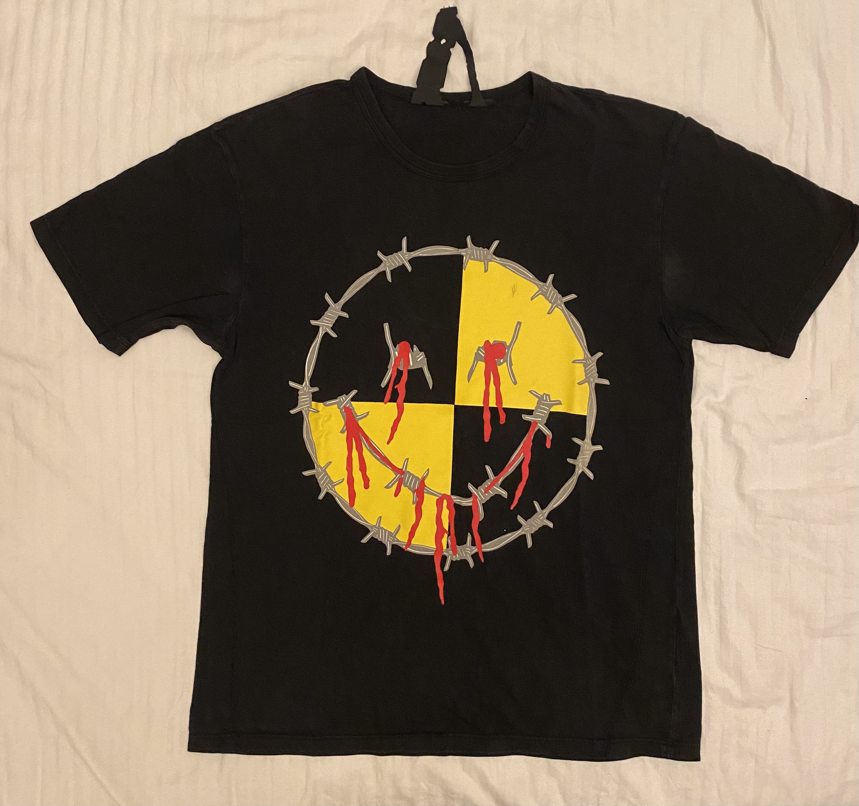 image of Asap Rocky x Testing Vlone X Testing "smiley" Black Tee in Black/Yellow, Men's (Size Medium)