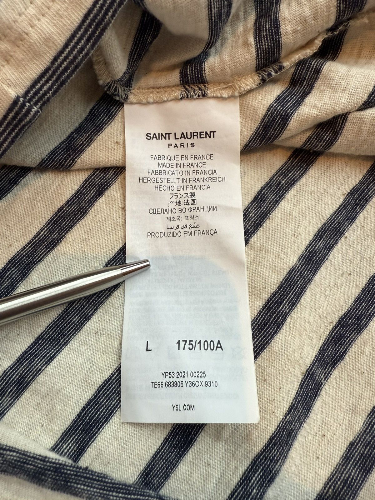 Saint Laurent Paris $620 Saint Laurent STRIPED CASSANDRE T-SHIRT IN JERSEY Size US L / EU 52-54 / 3 - 21 Thumbnail
