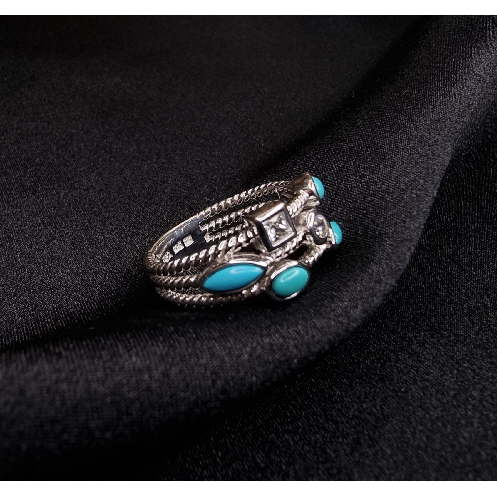 Other Vintage 925 Sterling Silver Faux Turquoise & CZ Multi-Stone Size ONE SIZE - 3 Thumbnail