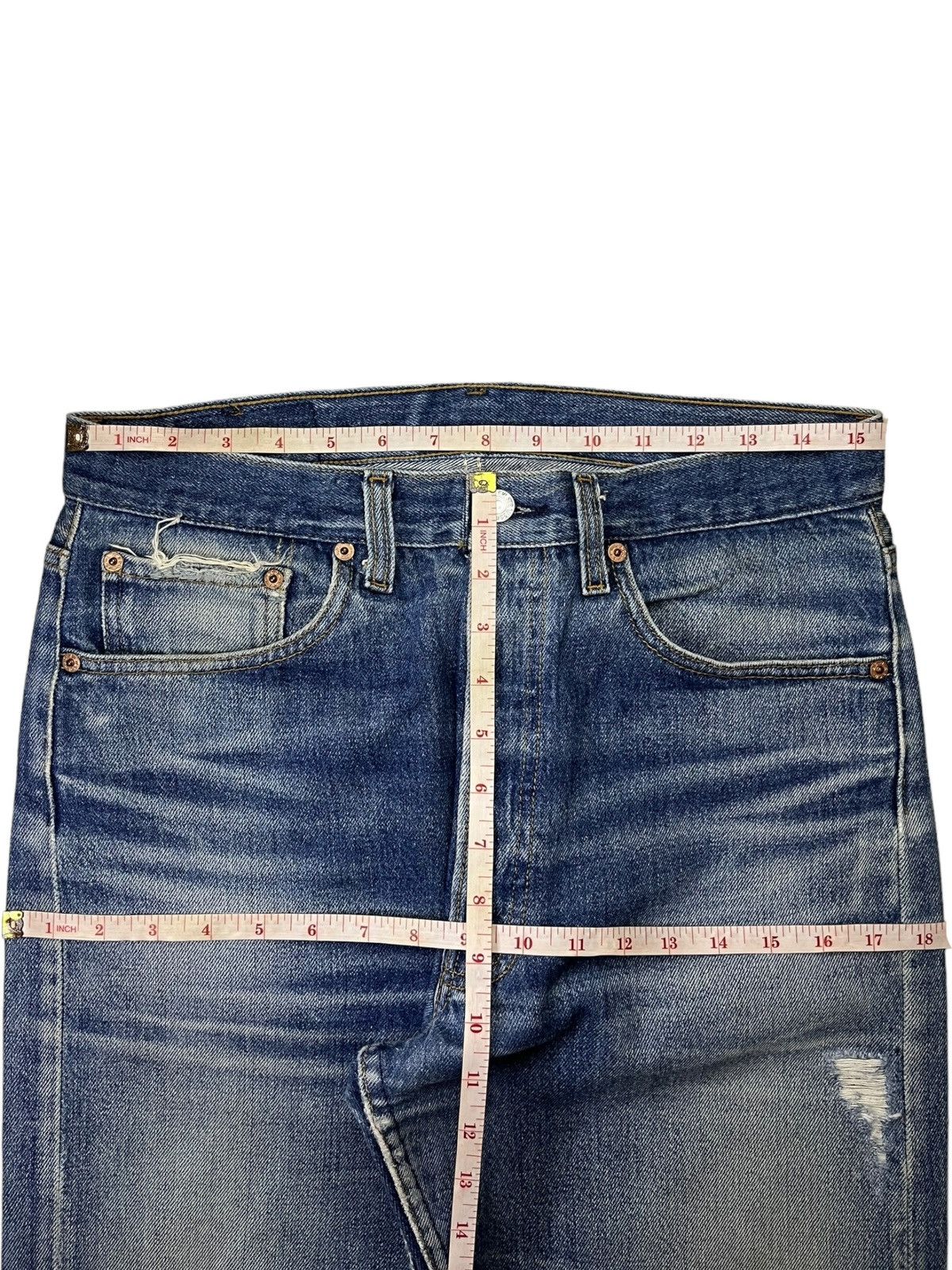 Levi's × Levi's Vintage Clothing Vintage 80s Levis 501 Blue Wash Distress Ripped Loose Jeans Size US 31 - 11 Thumbnail
