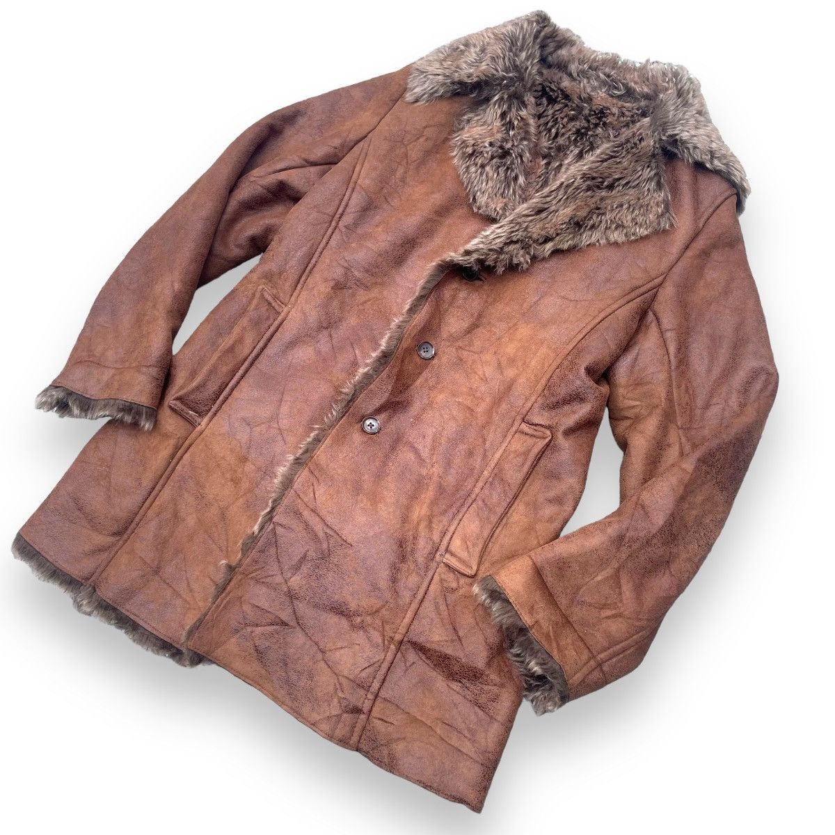 Le Grande Bleu (L.G.B.) 🇯🇵 MALE & CO SUEDE LEATHER LINED FUR SHERPA HEAVY COAT Size US M / EU 48-50 / 2 - 5 Thumbnail