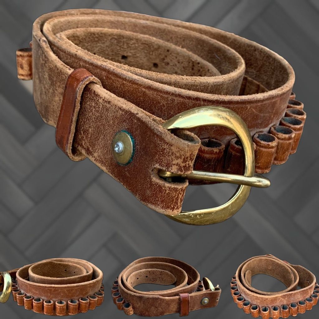 Vintage VINTAGE Safariland Leather Ammo Belt Distressed From Wear Size 42 Brass Buckle Size 42 - 1 Thumbnail