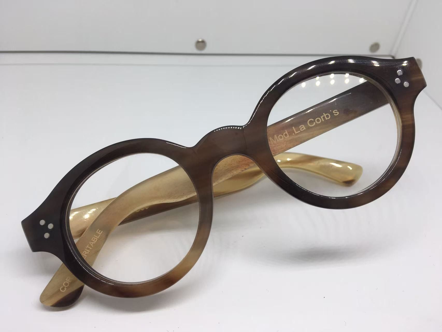 Lesca Lunetier Lesca Lunetier Genuine Horn CORBUSIER Architect Eyeglasses Size ONE SIZE - 7 Thumbnail