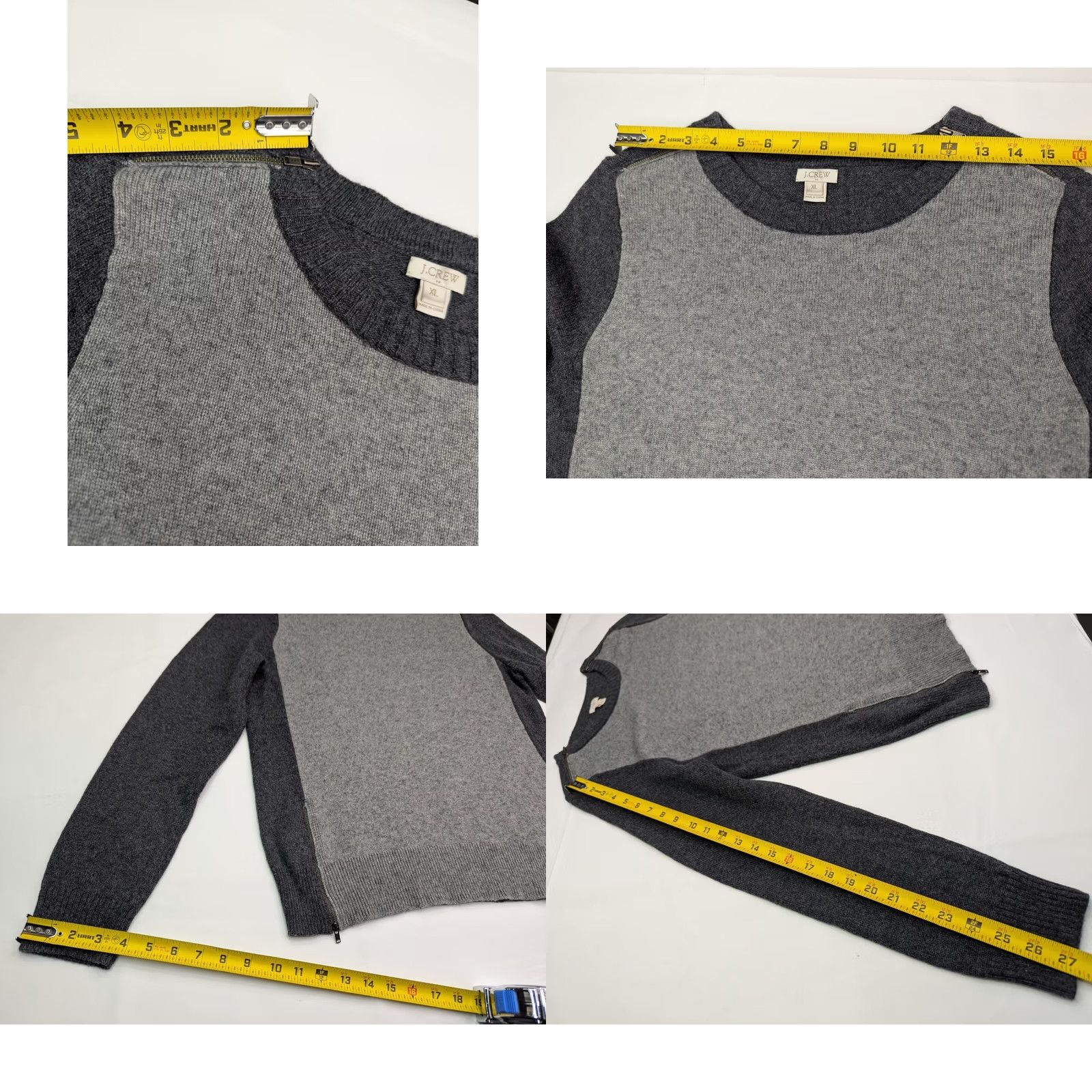 J.Crew J Crew Sweater Women XL Gray Merino Wool Blend Color block Multi-zip Ribbed Size XL / US 12-14 / IT 48-50 - 8 Thumbnail