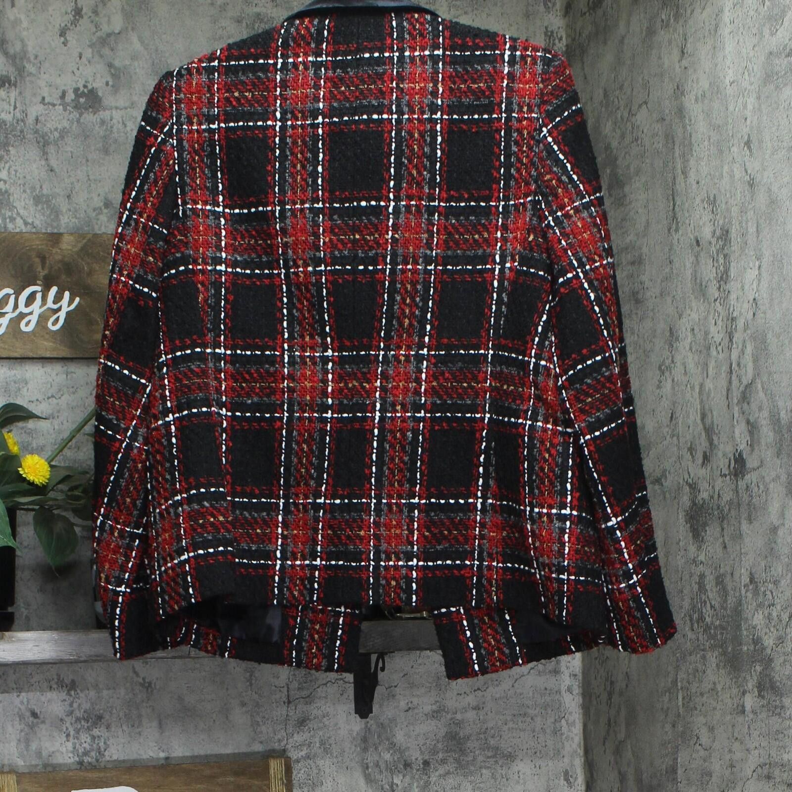 Other Nwt Kasper Tweed Jacket W/ Velvet Neck Fire Red Multi 8 Size M / US 6-8 / IT 42-44 - 2 Thumbnail