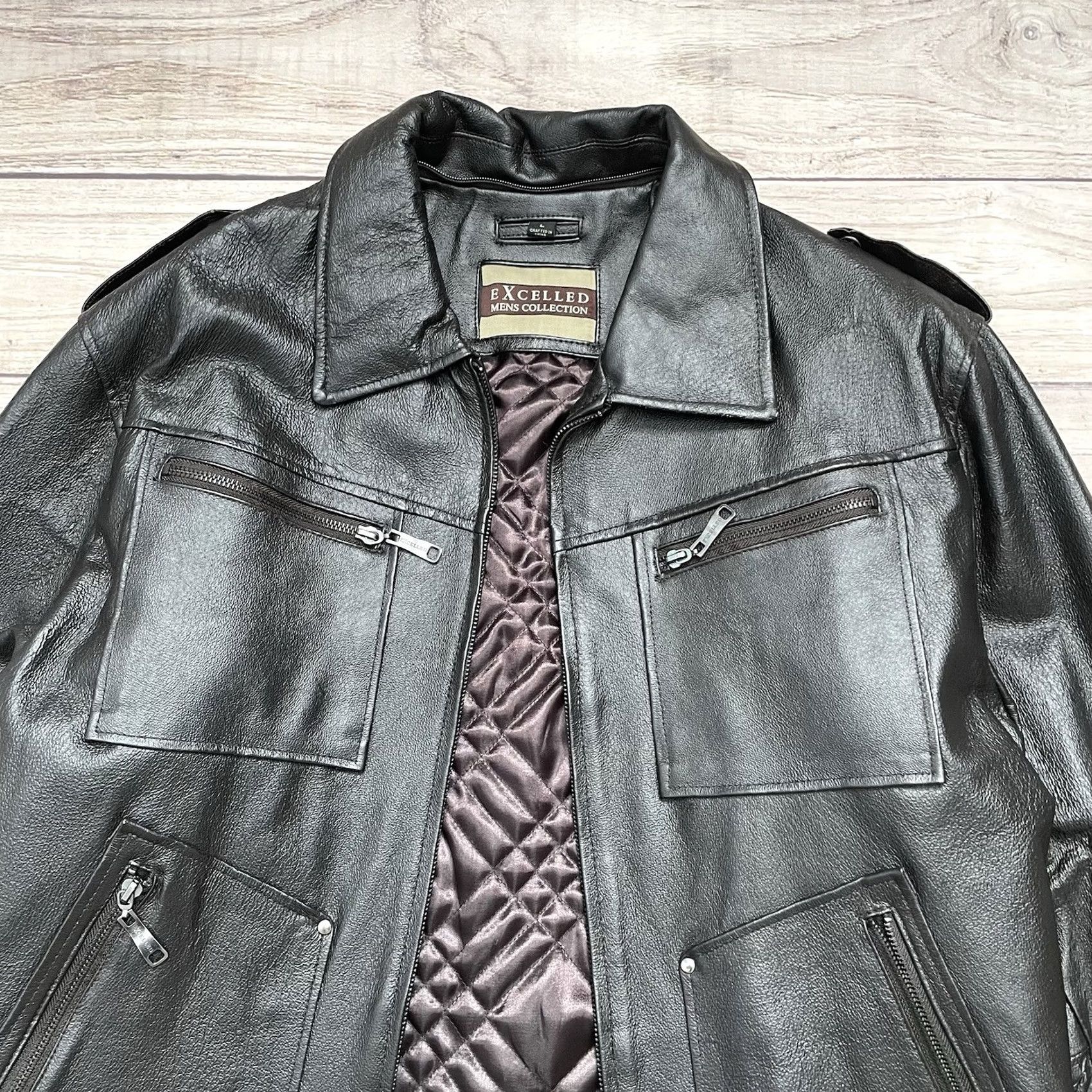 Vintage VTG Excelled Men’s Leather Jacket Full Zip Lined Biker Bomber Coat 90s Black L Men’s Jacket Size US L / EU 52-54 / 3 - 2 Thumbnail