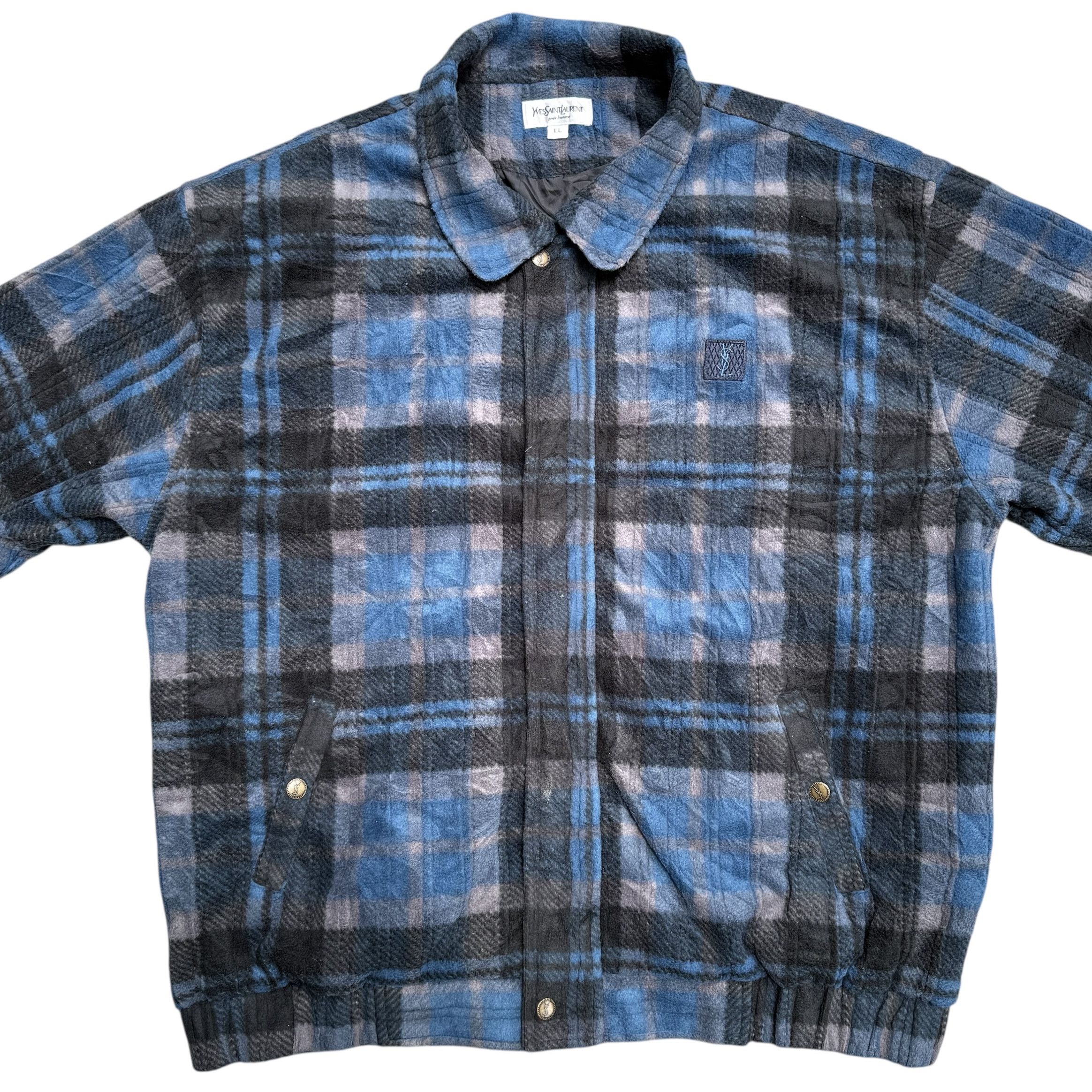 Yves Saint Laurent Vintage YSL Plaid Tartan Fleece Bomber Jacket Size US L / EU 52-54 / 3 - 4 Thumbnail