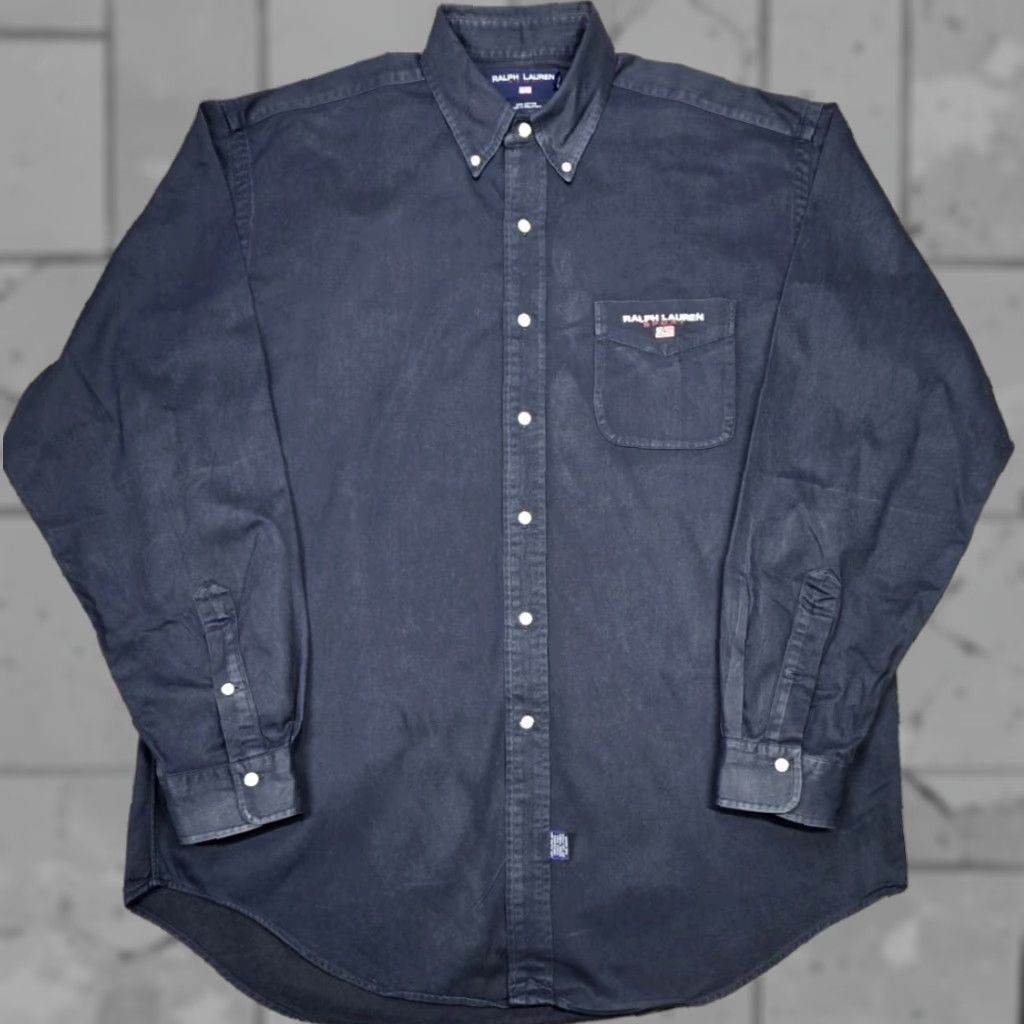 Polo Ralph Lauren VINTAGE Ralph Lauren Sport Button-Up Shirt 90s Blue Polo Twill Heavyweight Logo Embroidered 100% Cotton L Mens Size US L / EU 52-54 / 3 - 1 Thumbnail