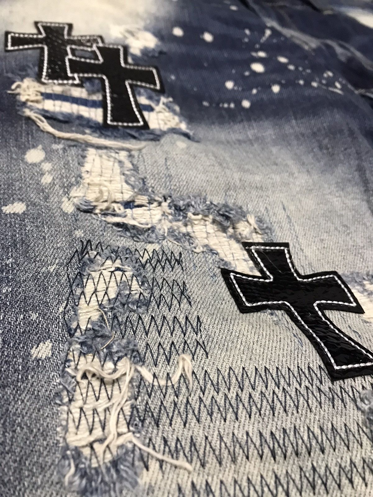 Seditionaries 🔥🔥VERY RARE🔥🔥Bleu Noir Cross Patchwork Distressed Jeans Size US 37 - 8 Thumbnail