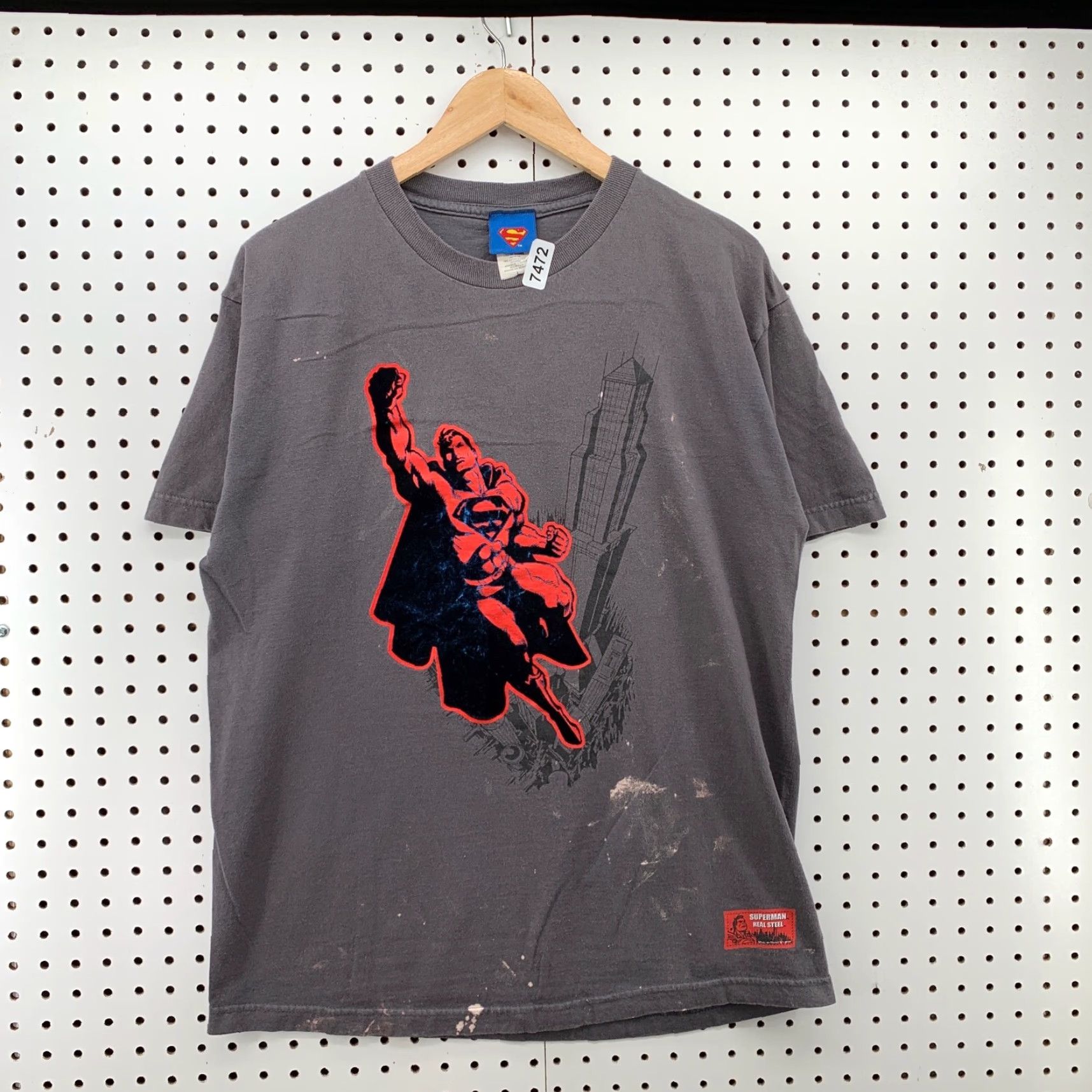 DC Comics Vintage 2003 DC Comics Superman T-Shirt Gray Distressed Graphic Mens Large Regular Solid Crew Neck Short Sleeve Size US L / EU 52-54 / 3 - 3 Thumbnail