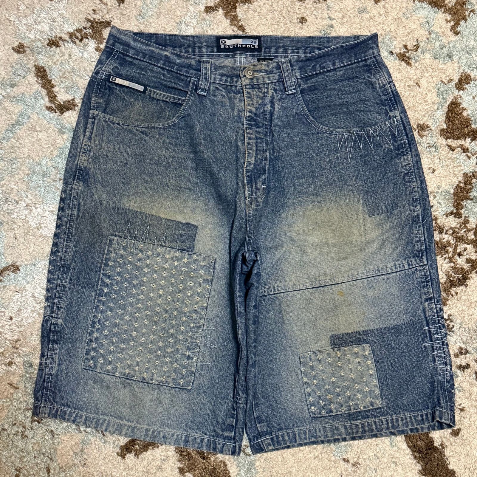 Southpole Southpole Patchwork Baggy Jean Shorts Jorts Size 36 Y2K Size US 36 / EU 52 - 1 Thumbnail