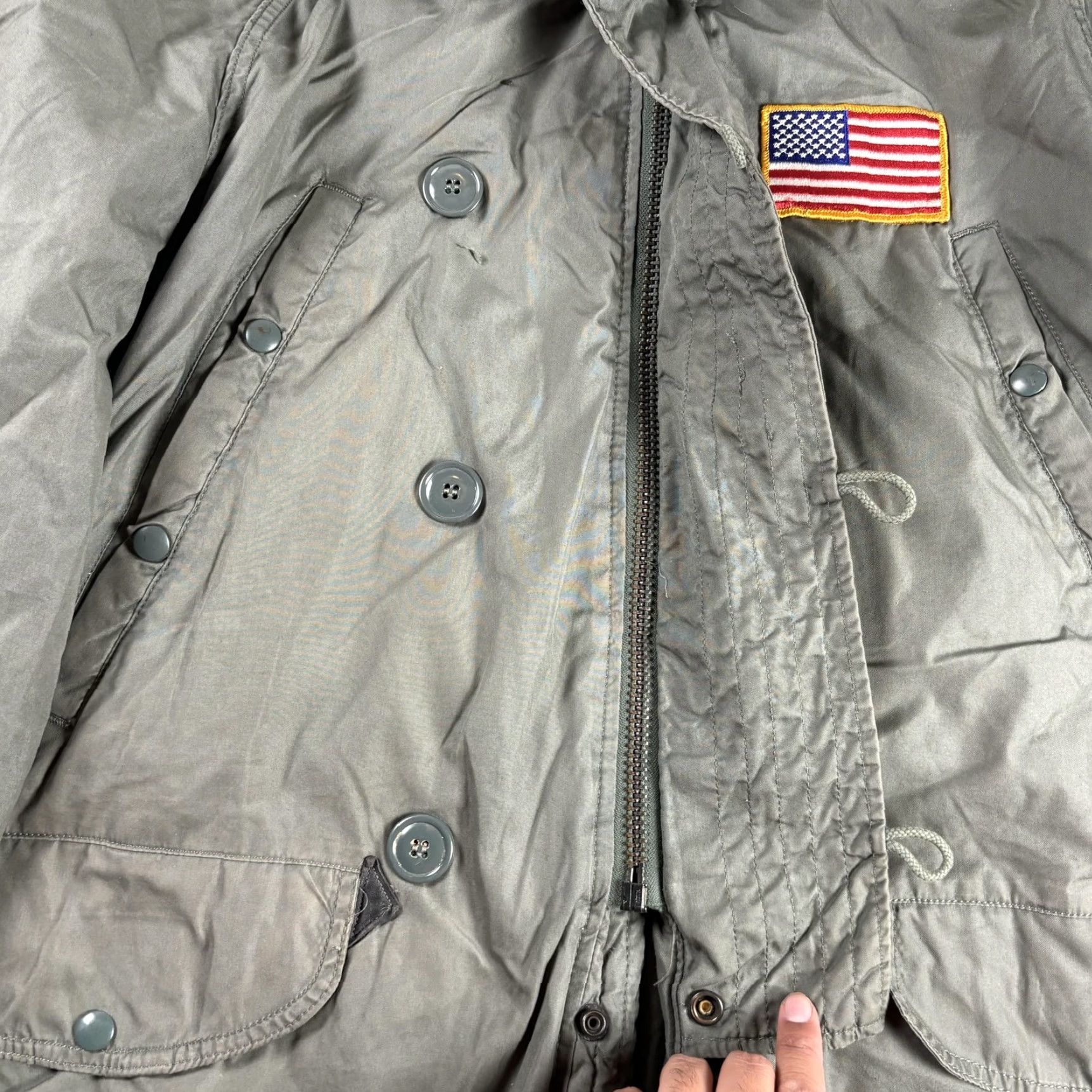 VINTAGE Greenbrier N-3B Parka Mens M Gray/Green 80s USA Patriotic