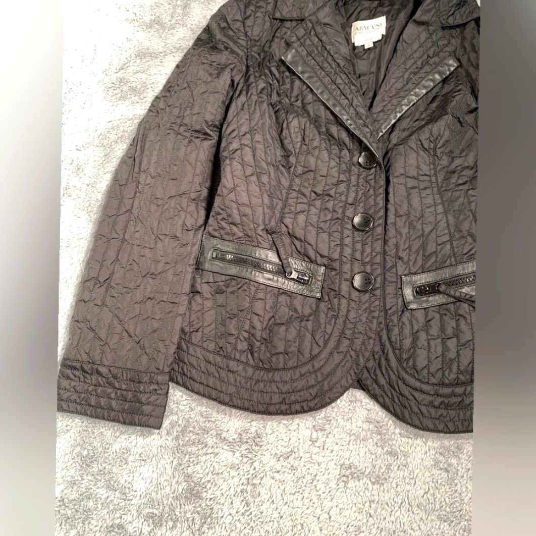 Armani Armani Collezioni quilted black jacket 2 Women Black Nylon Basic Jacket 2 Womens Size XS / US 0-2 / IT 36-38 - 2 Thumbnail