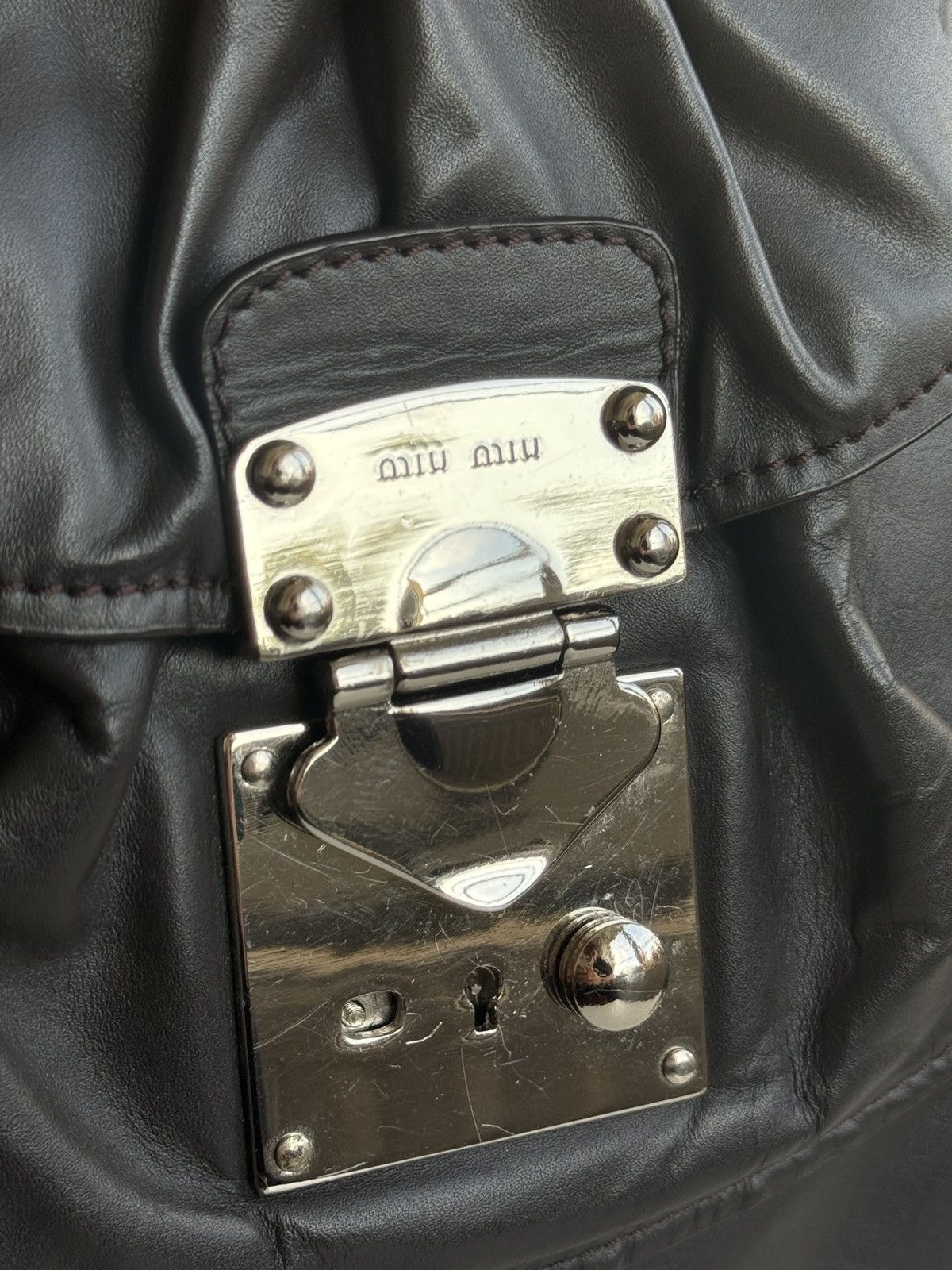 Vintage y2k Miu Miu side logo leather tote bag archive luxury